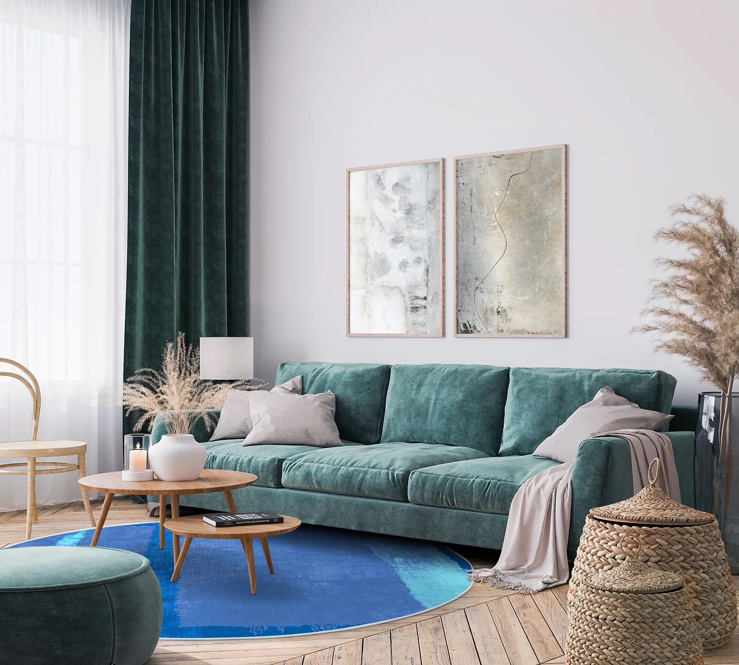 Rundt tæppe - Asti (blå)