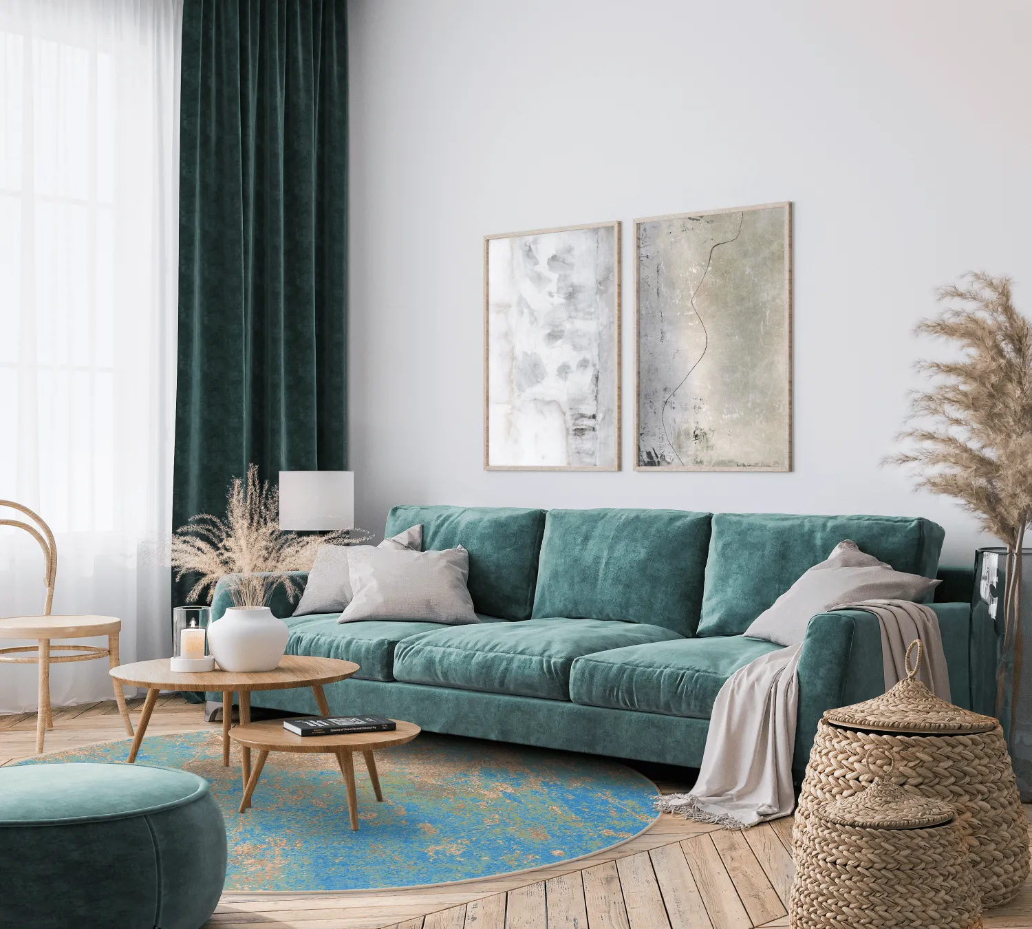 Rundt tæppe - Pavoa (blå)