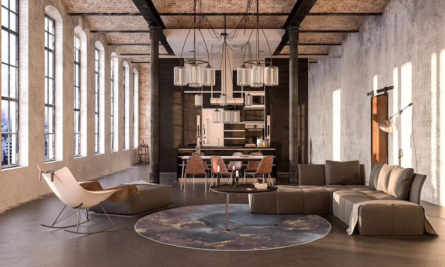 Rundt tæppe - Sanza (grå/multi)