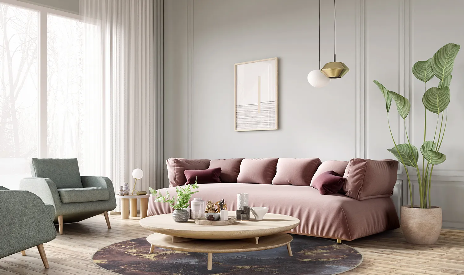 Rundt tæppe - Sanza (grå/multi)