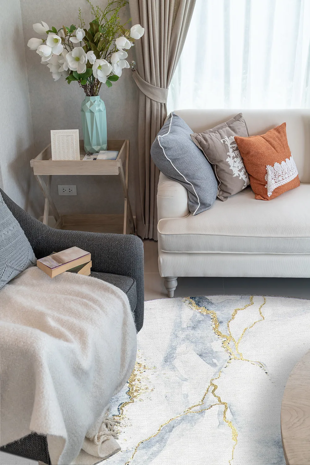 Rundt tæppe - Genova (hvid)