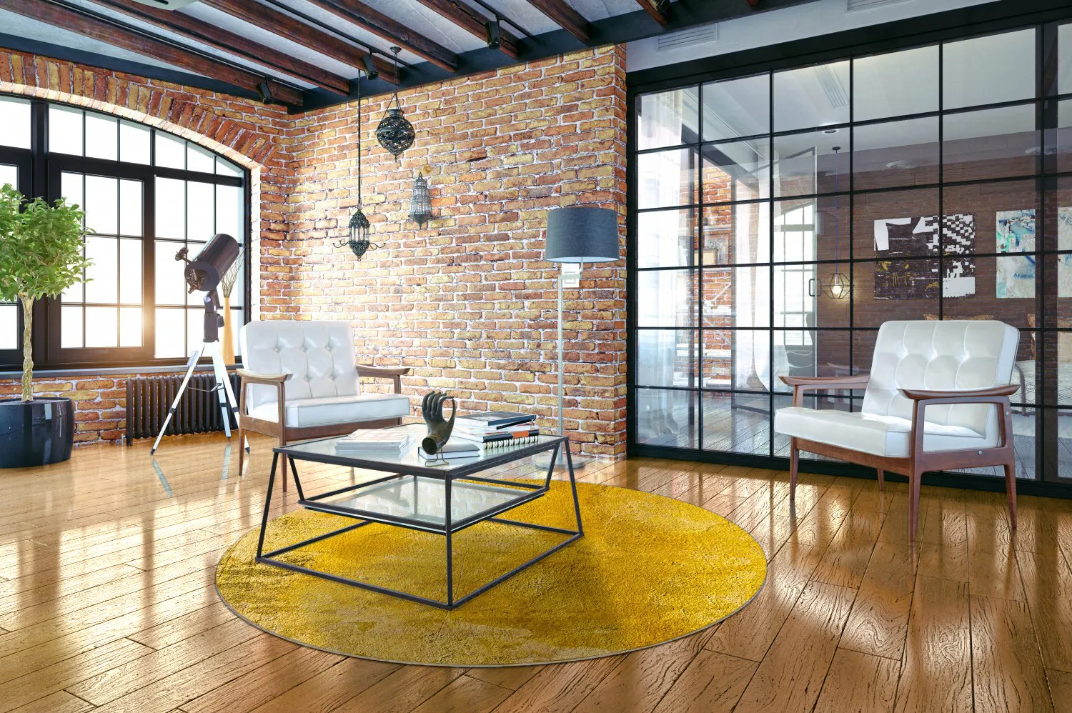 Rundt tæppe - Arbus (guld)