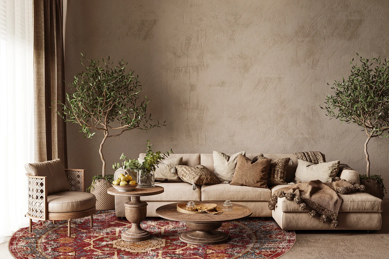 Rundt tæppe - Idri (rød/multi)