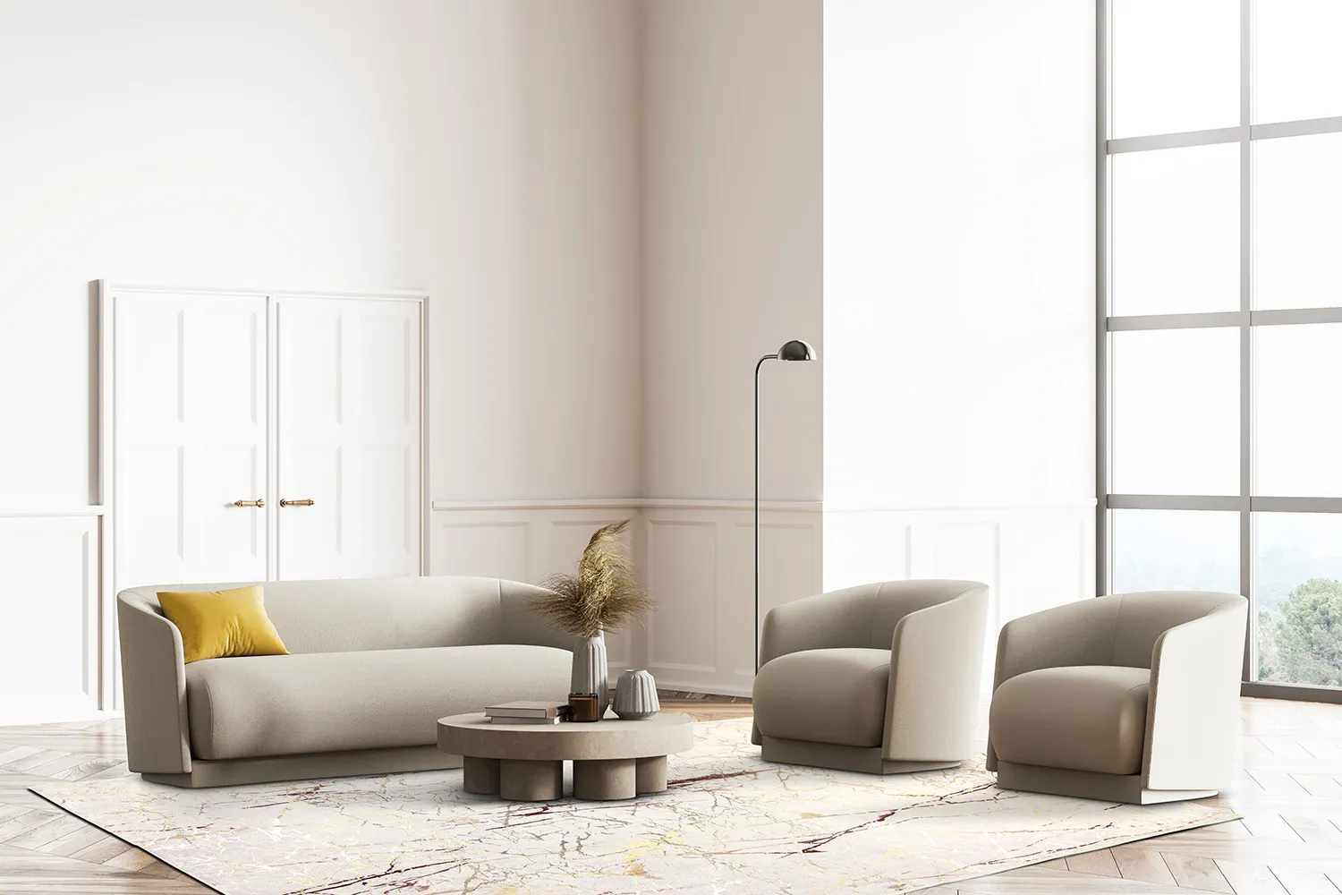 Wilton-tæppe - Alden (offwhite/guld)