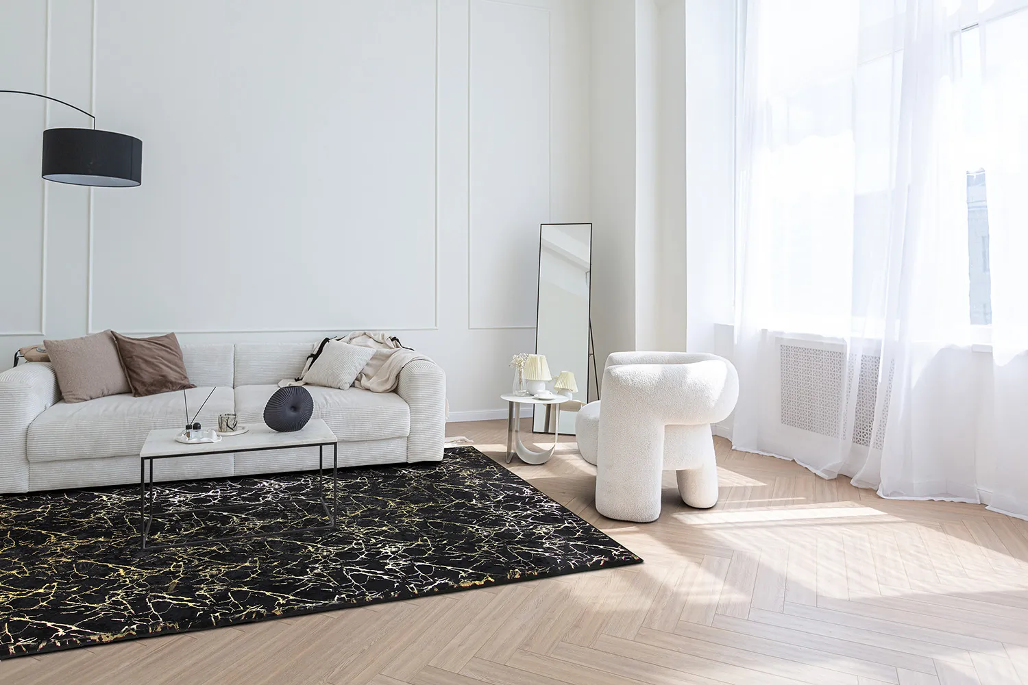 Wilton-tæppe - Alden (sort/guld)