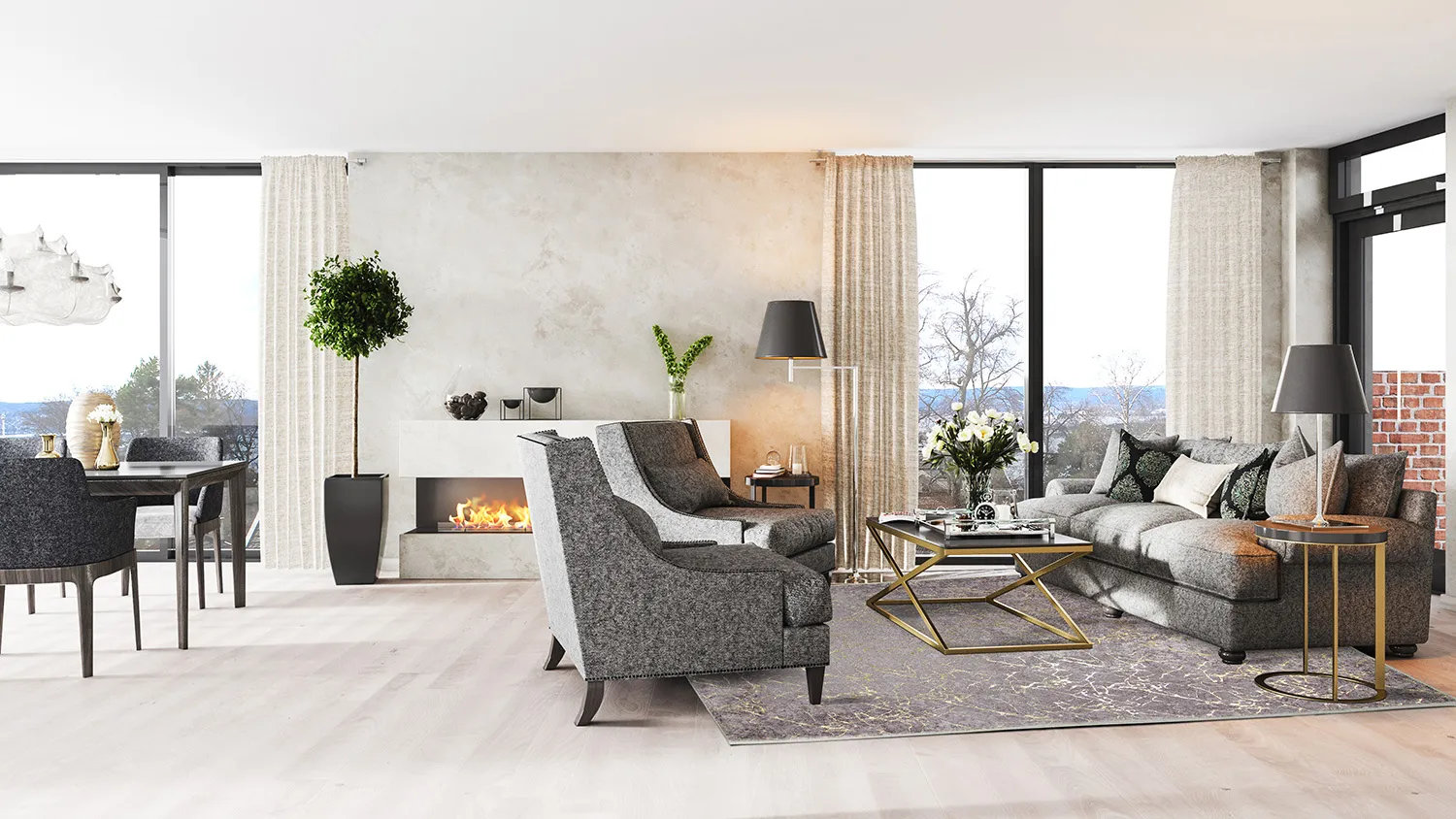 Wilton-tæppe - Zaria (mørkegrå/guld)