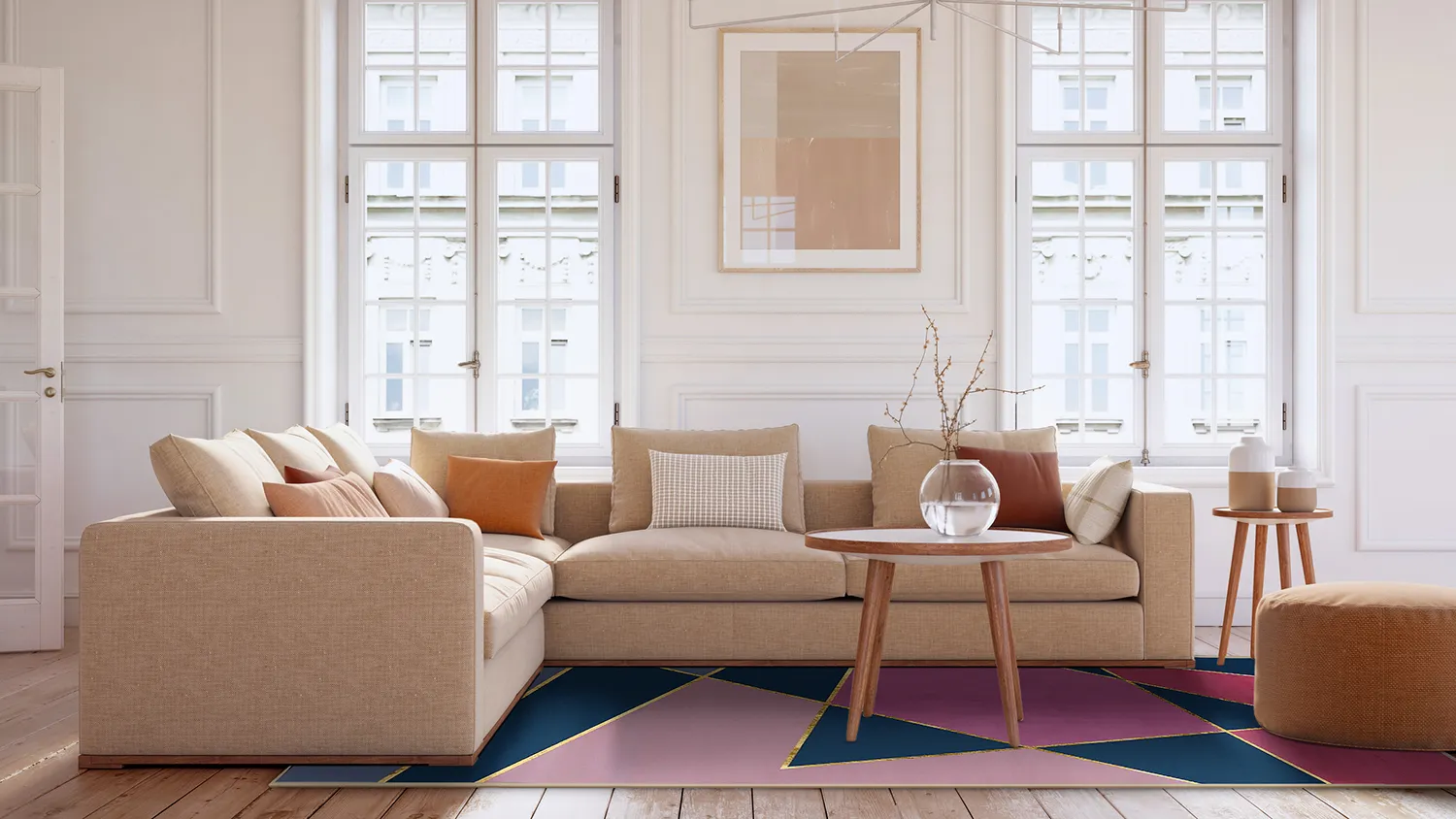 Wilton-tæppe - Jade (mørkeblå/lyserød)