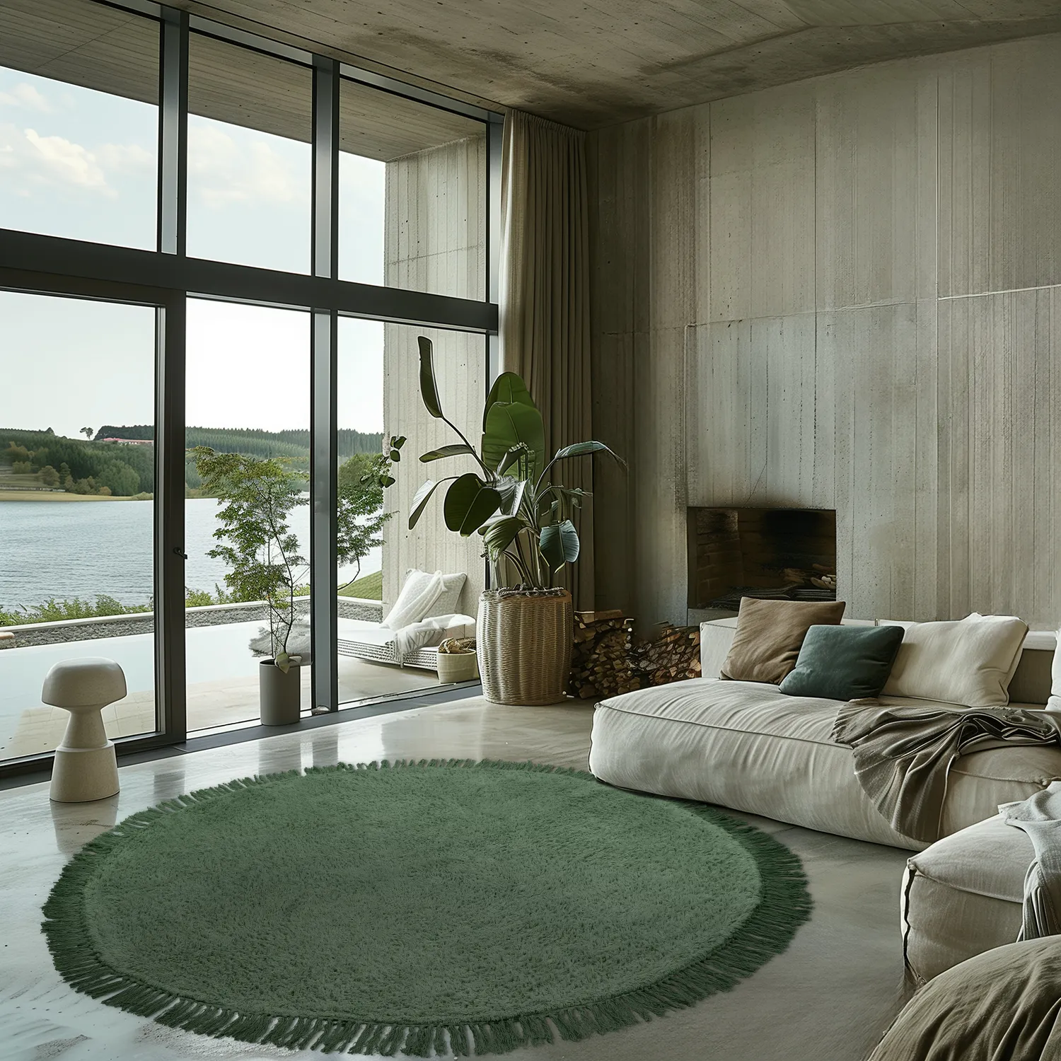 Runde tæpper - Alba Natural Cotton Shaggy (grøn)