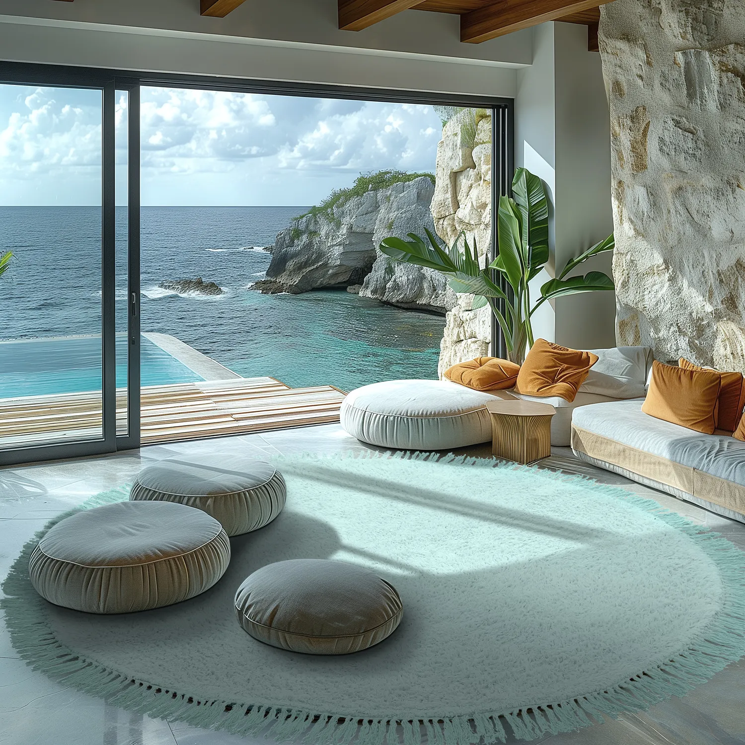 Runde tæpper - Alba Natural Cotton Shaggy (turkis)