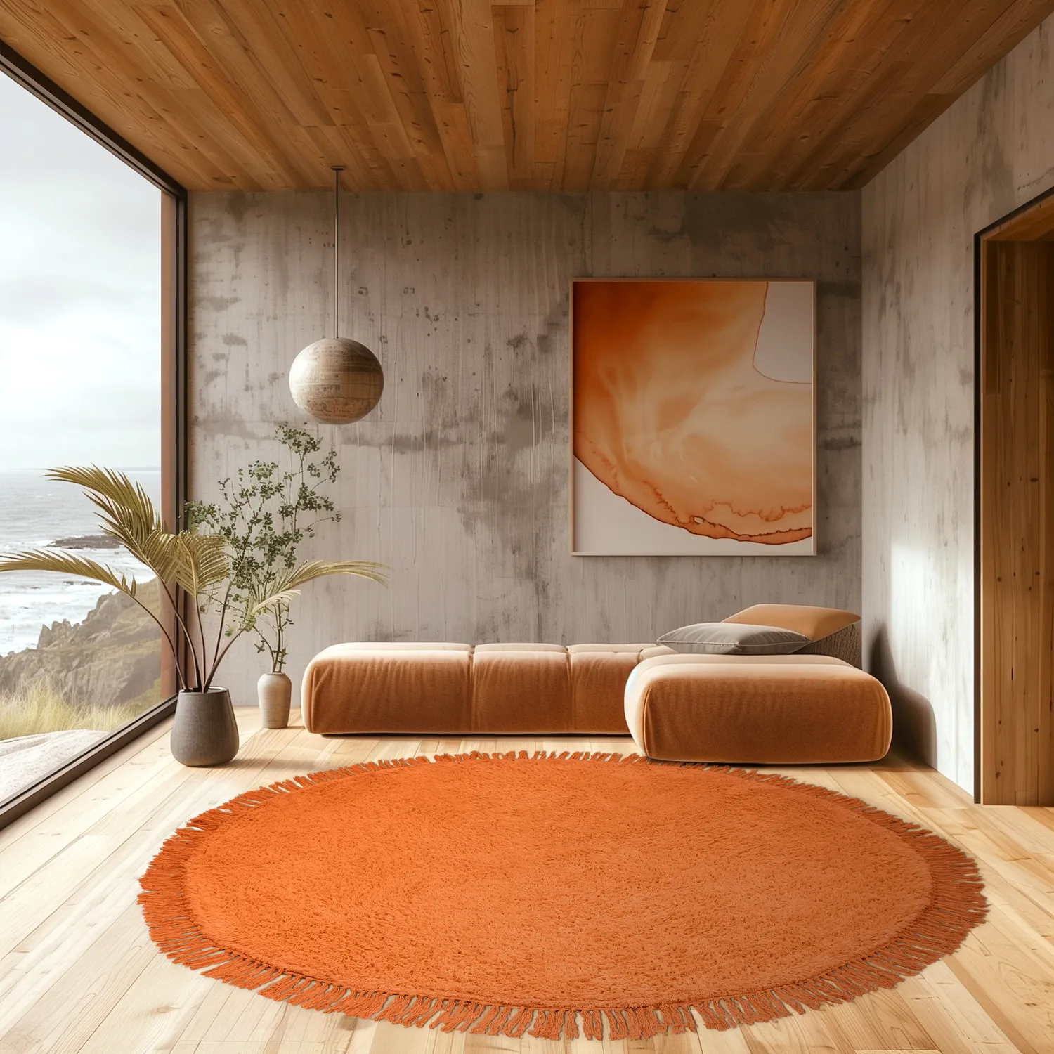 Runde tæpper - Alba Natural Cotton Shaggy (orange)