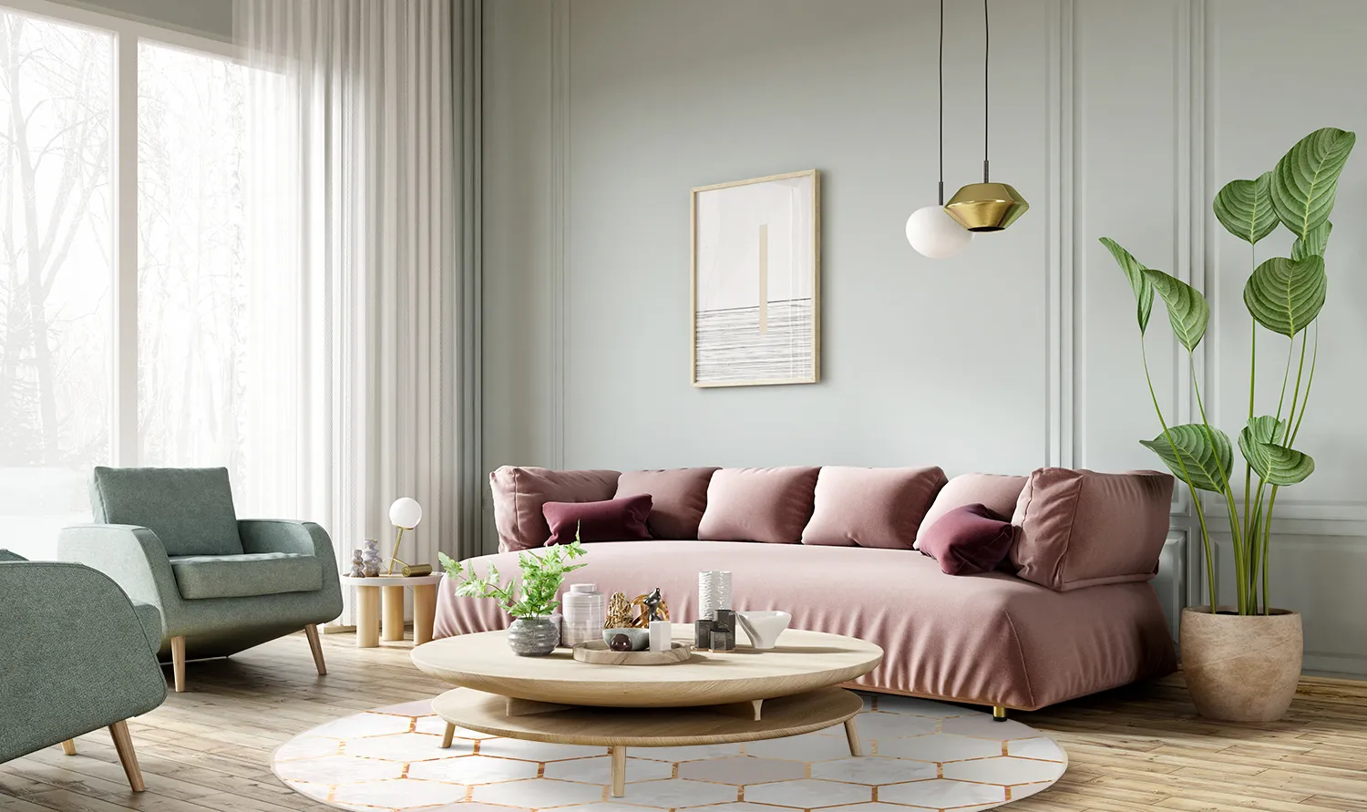 Rundt tæppe - Morino (beige/hvid/guld)