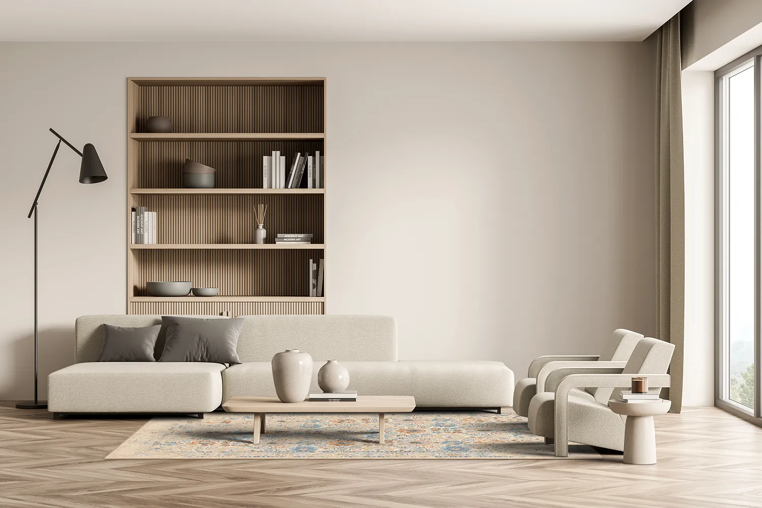 Wilton-tæppe - Oakley (beige/blå)