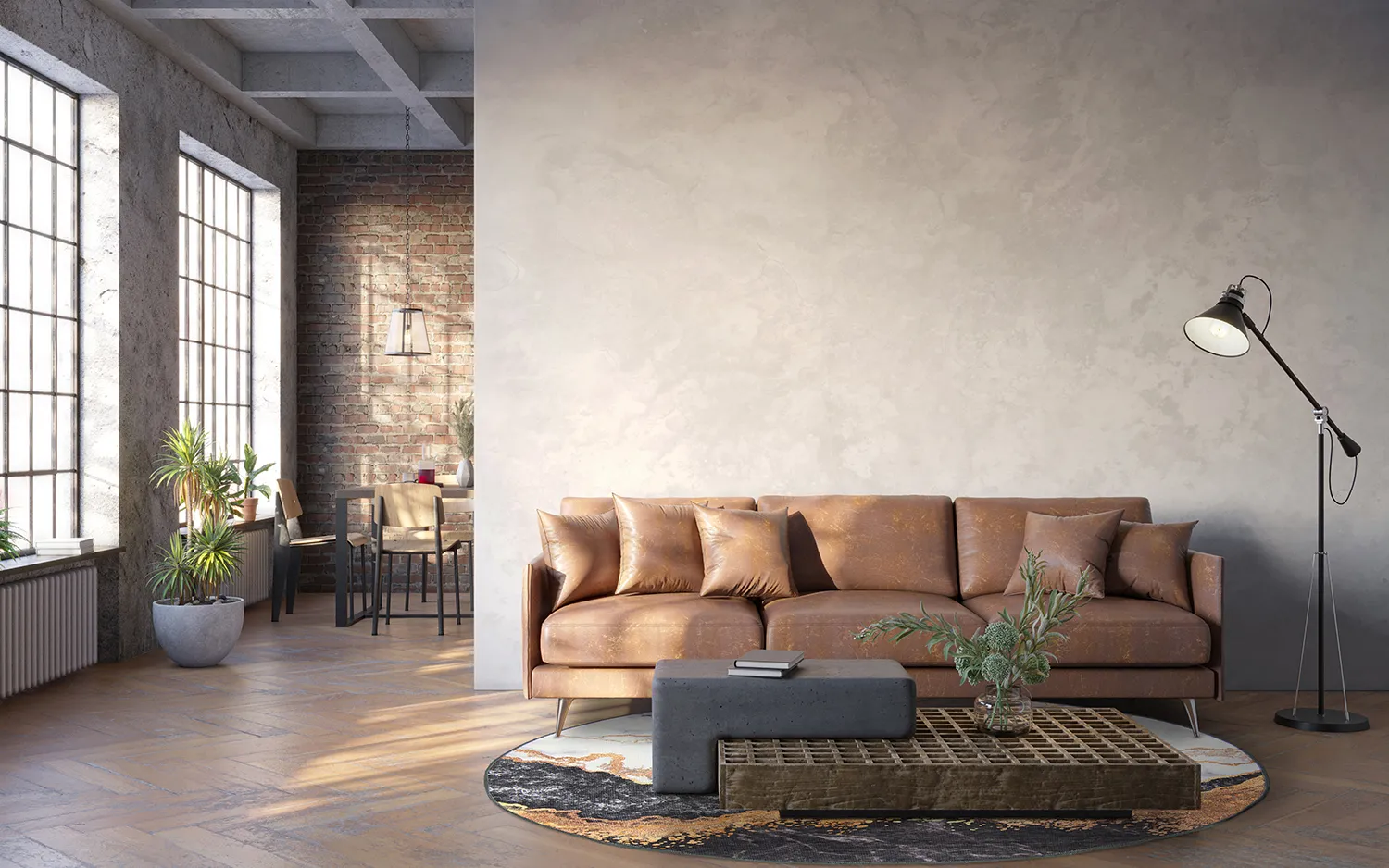 Rundt tæppe - Padova (antracit/orange)