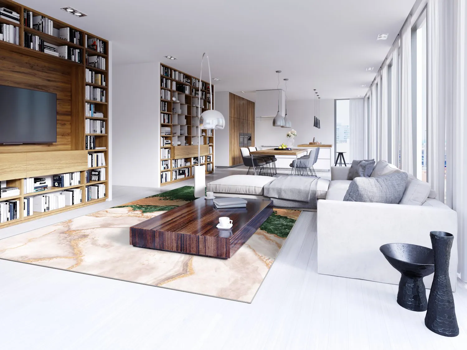 Wilton-tæppe - Padova (grøn/hvid/orange)