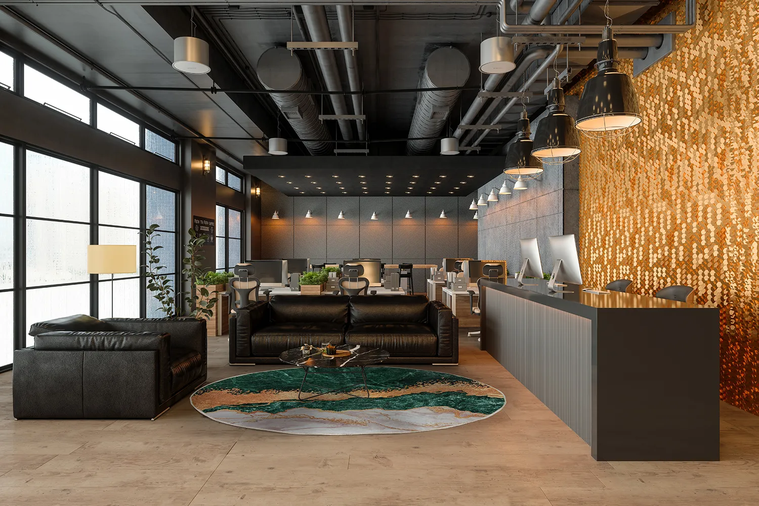 Rundt tæppe - Padova (grøn/orange)