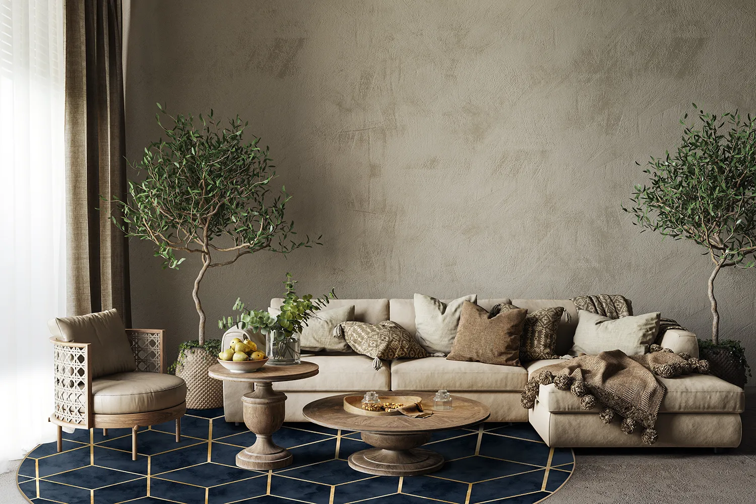 Rundt tæppe - Remy (mørkeblå)