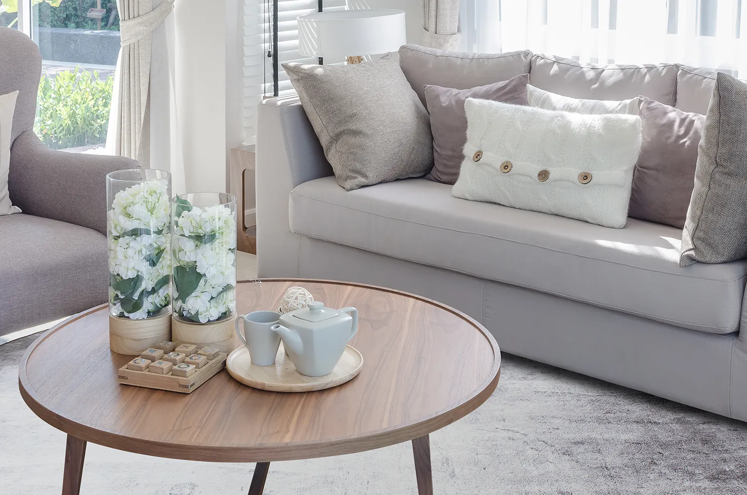 Rundt tæppe - Rosia (blå/grå)