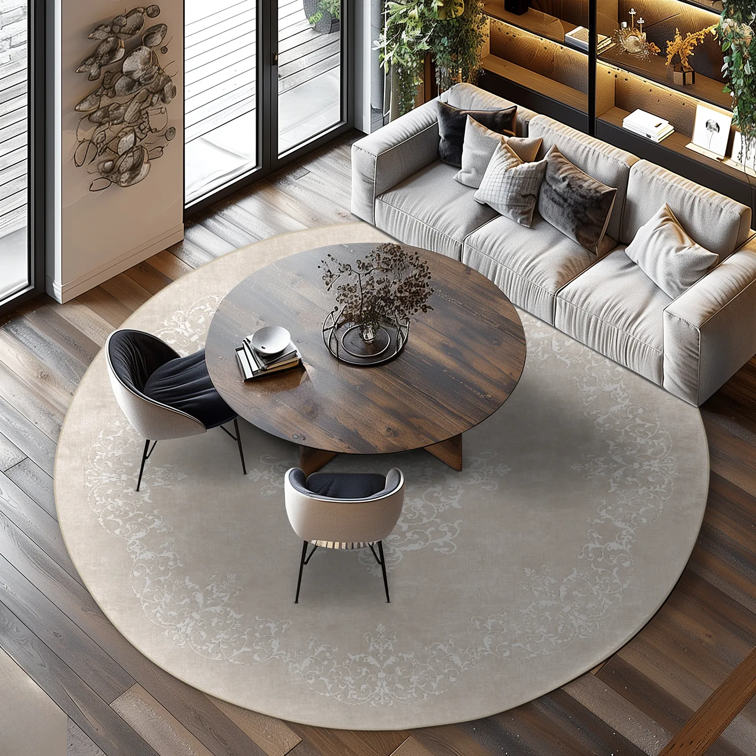 Rundt tæppe - Santi (beige/hvid)