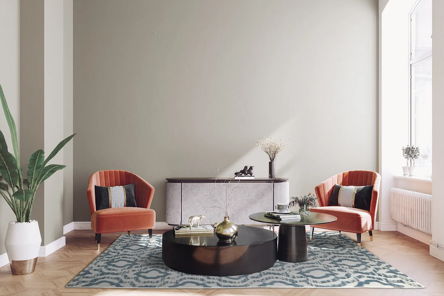 Shaggy Indoor-Outdoor - Trenton (hvid/blå)