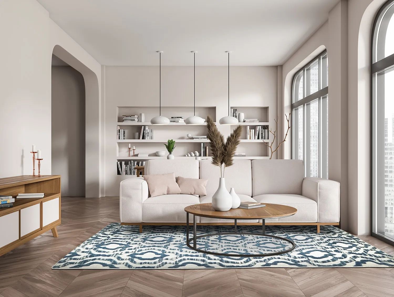 Shaggy Indoor-Outdoor - Trenton (hvid/blå)