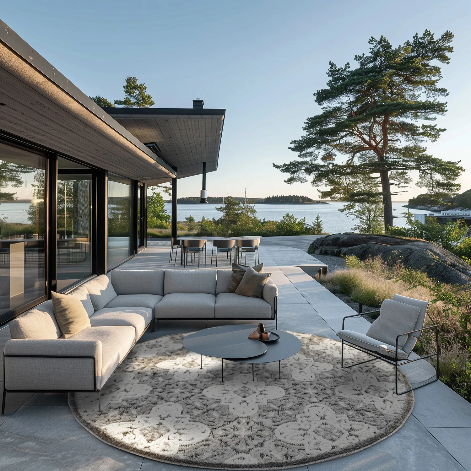 Runde tæpper - Indoor/Outdoor Hampton (grå)