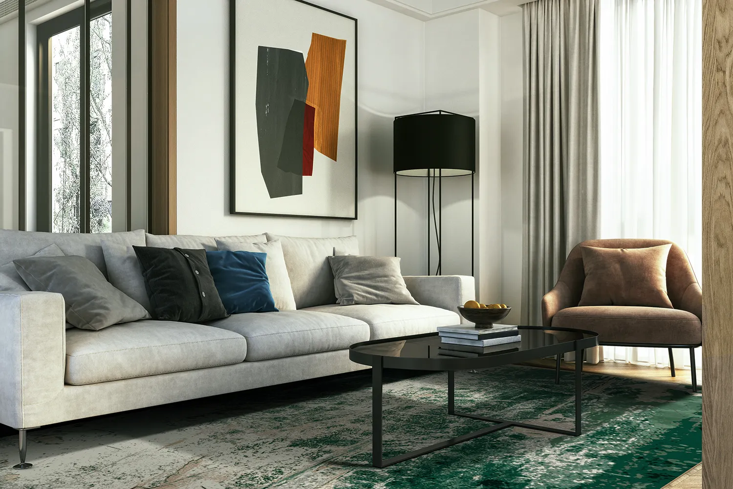 Wilton-tæppe - Tamalous (beige/grøn)