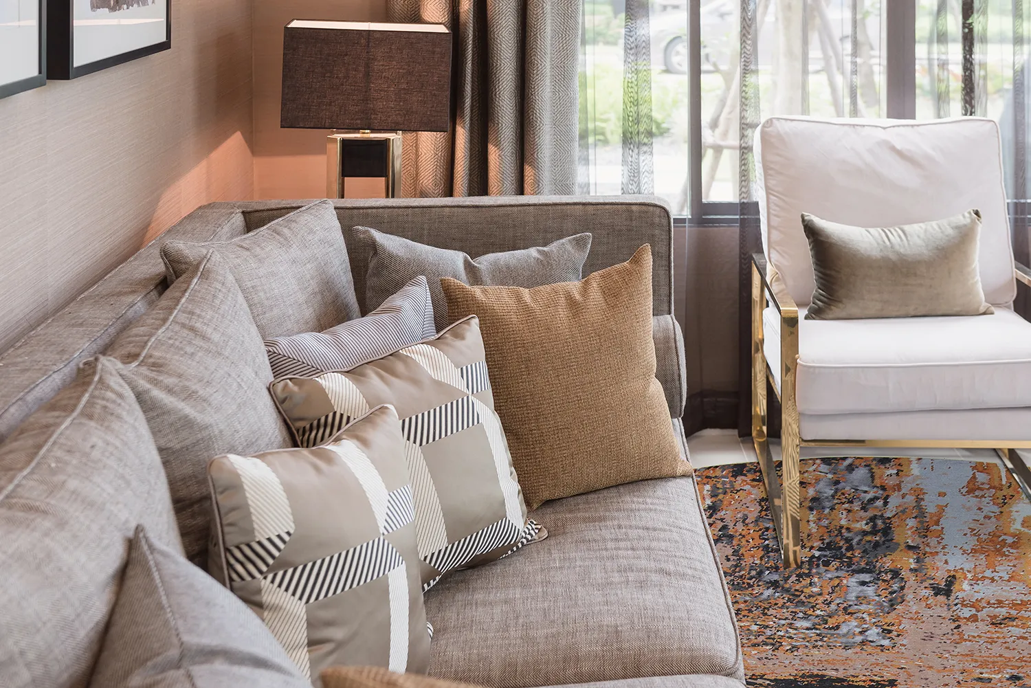 Rundt tæppe - Tizzano (guld/multi)