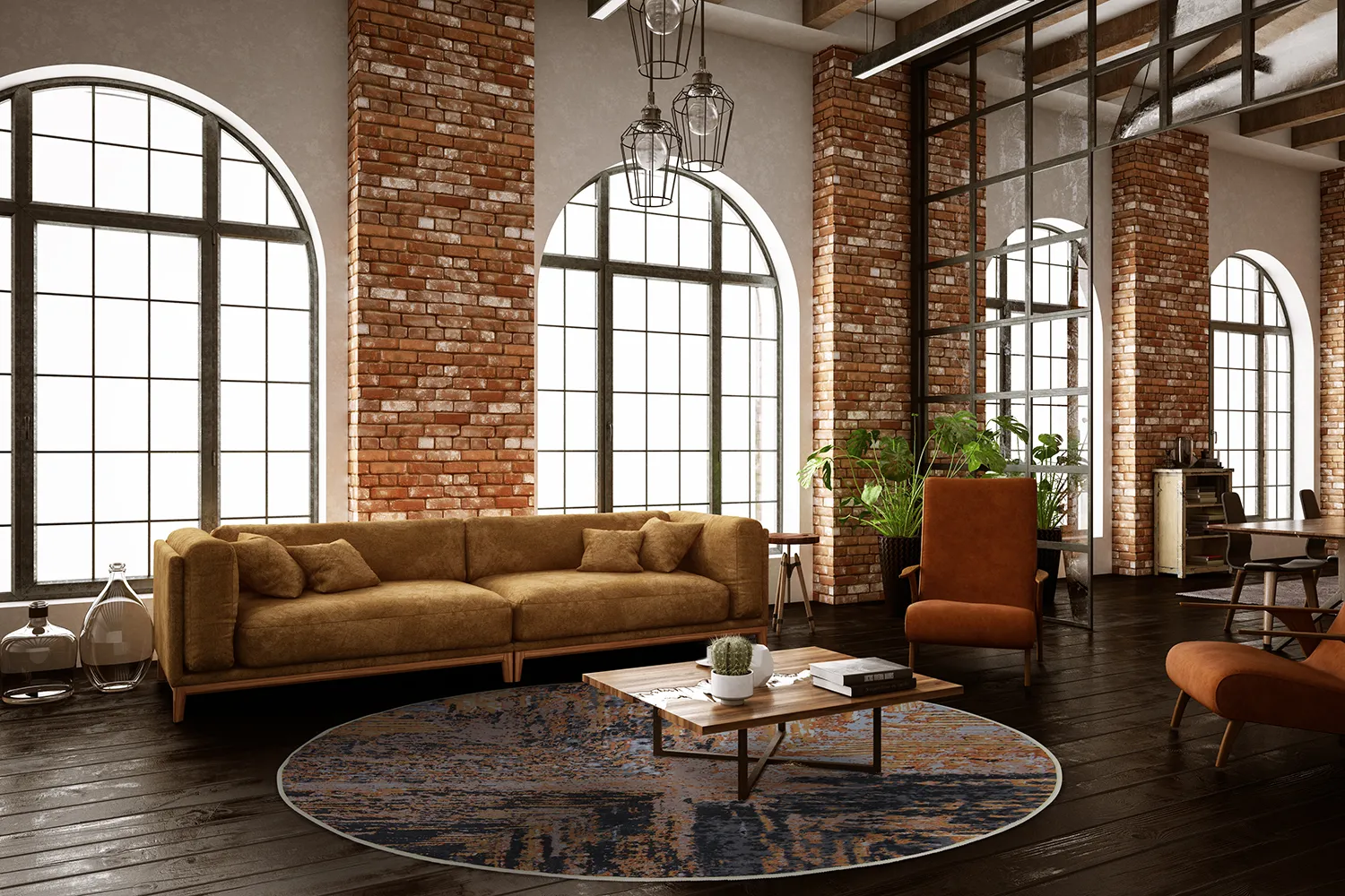 Rundt tæppe - Tizzano (guld/multi)