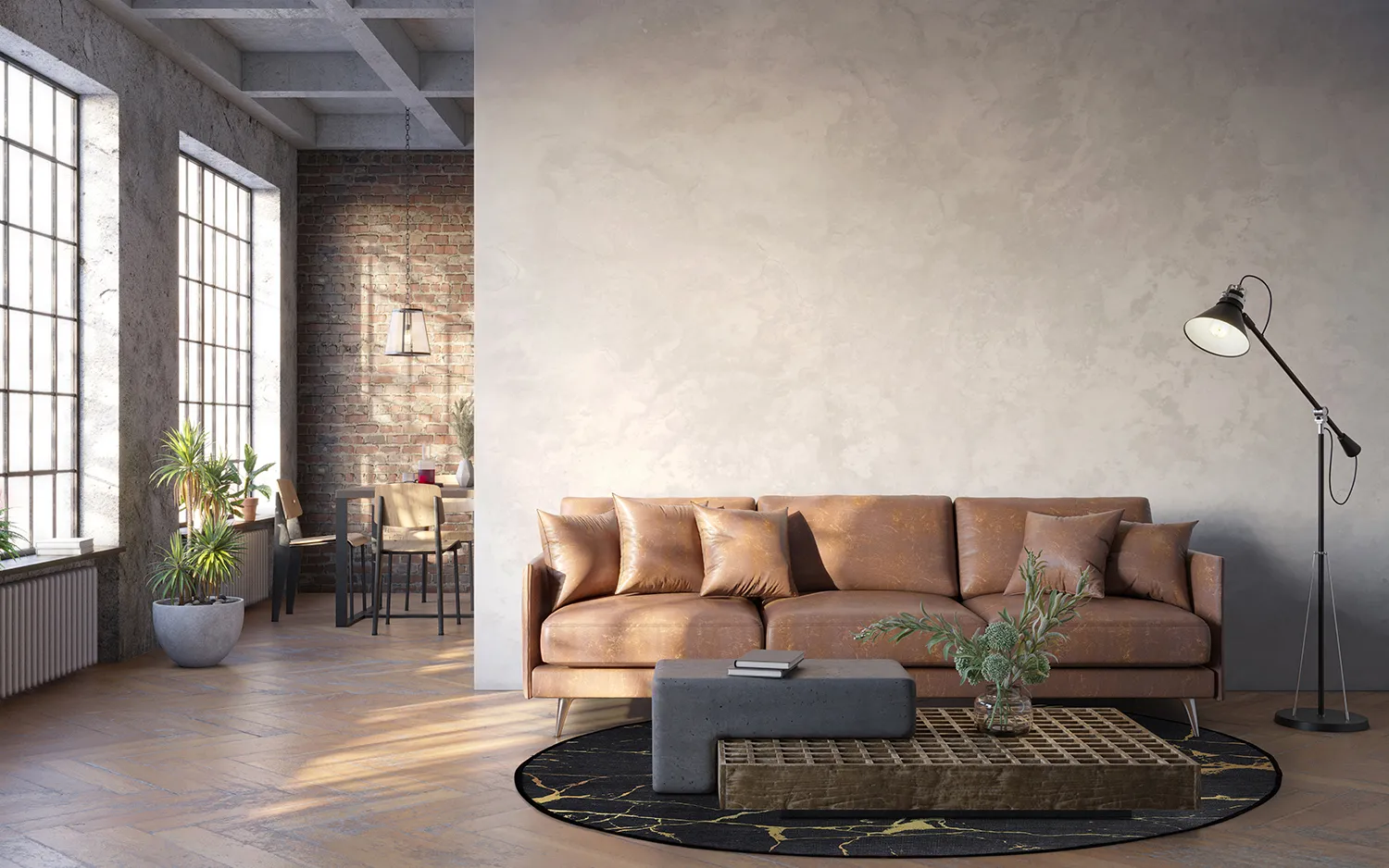 Rundt tæppe - Vieste (antracit/guld)