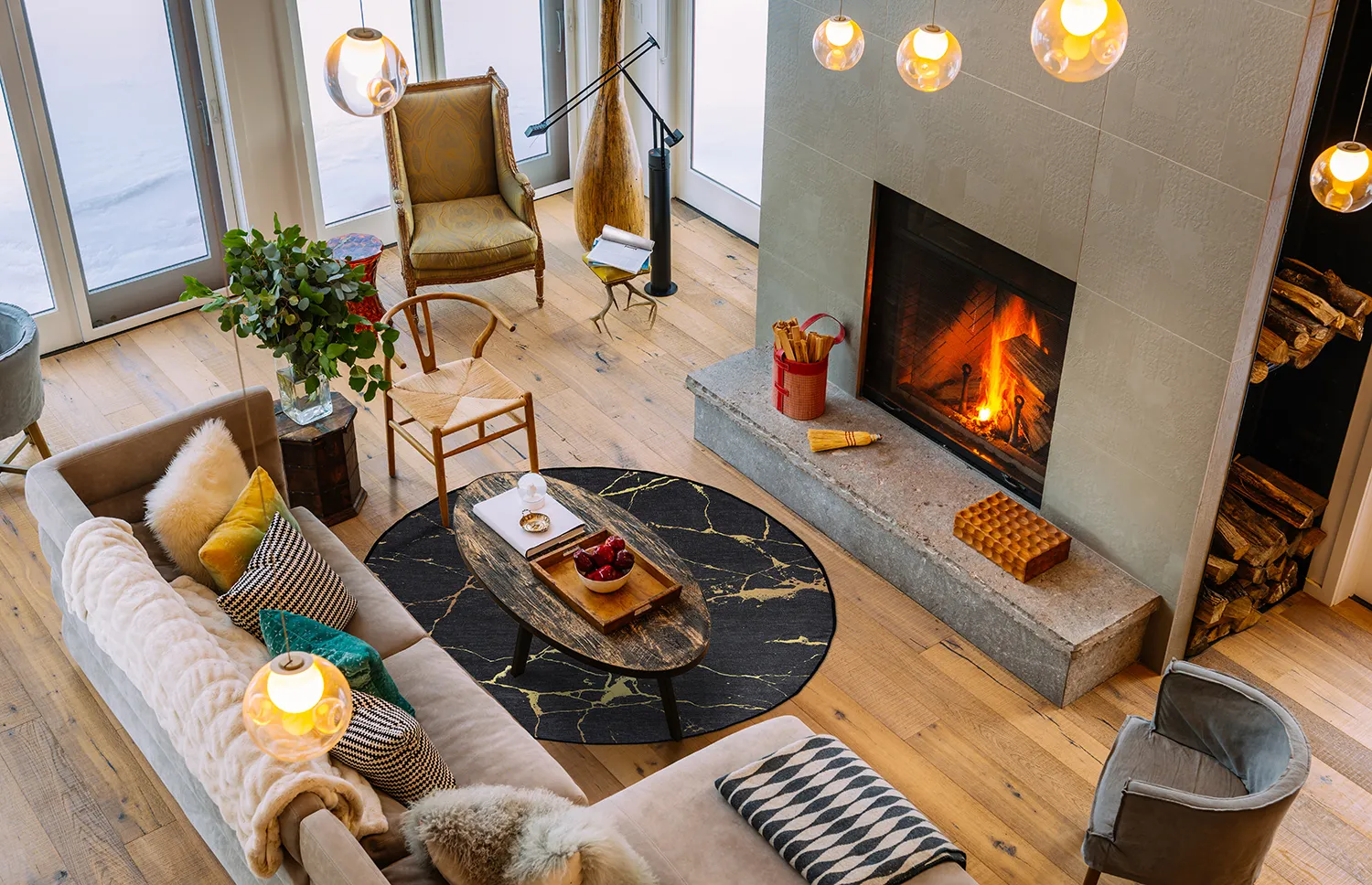 Rundt tæppe - Vieste (antracit/guld)