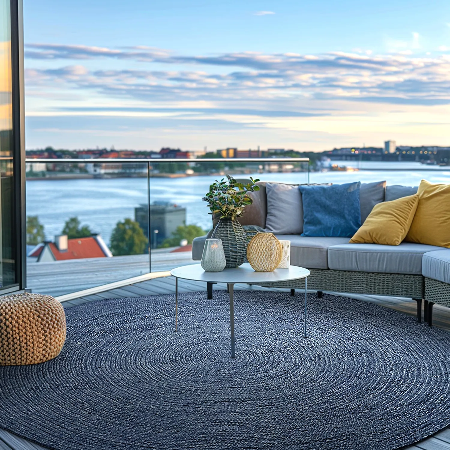 Rund jutetæppe - Amasia (blå)