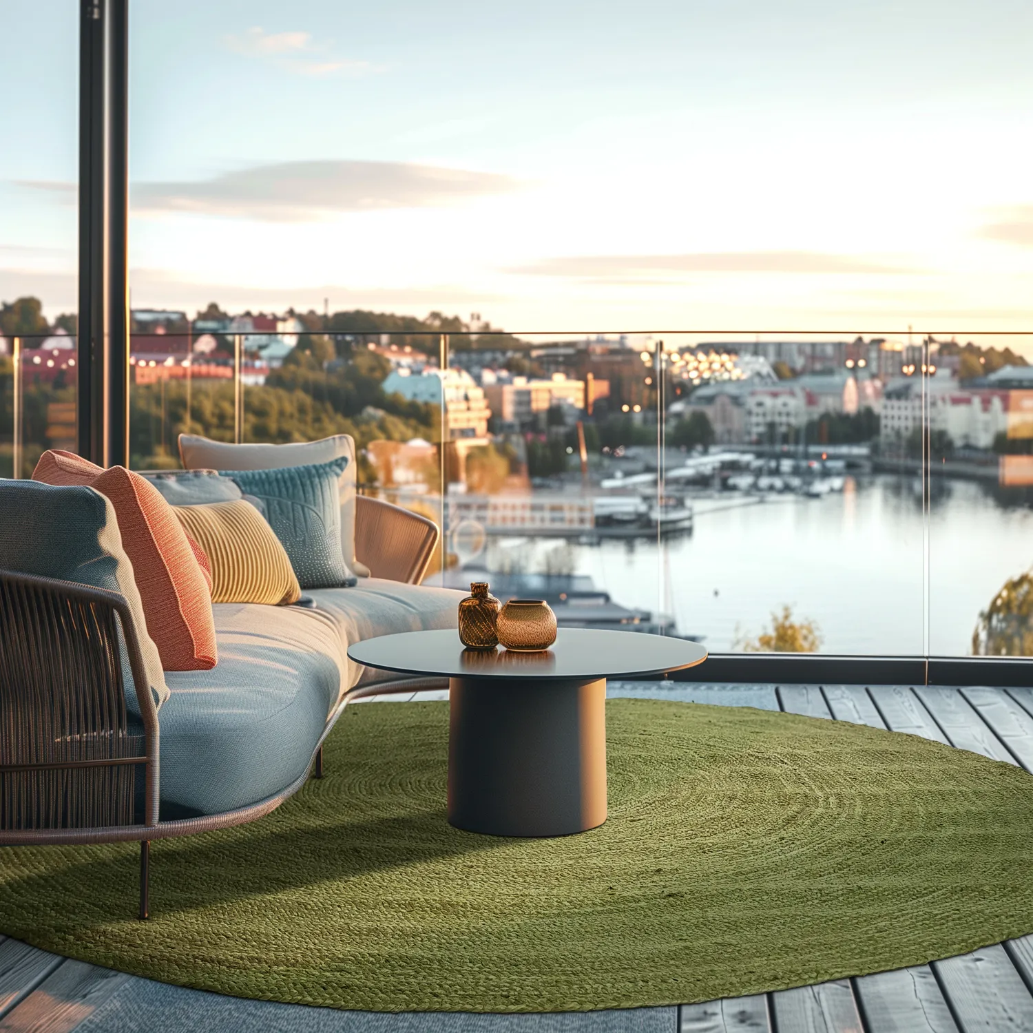 Rund jutetæppe - Amasia (militærgrøn)