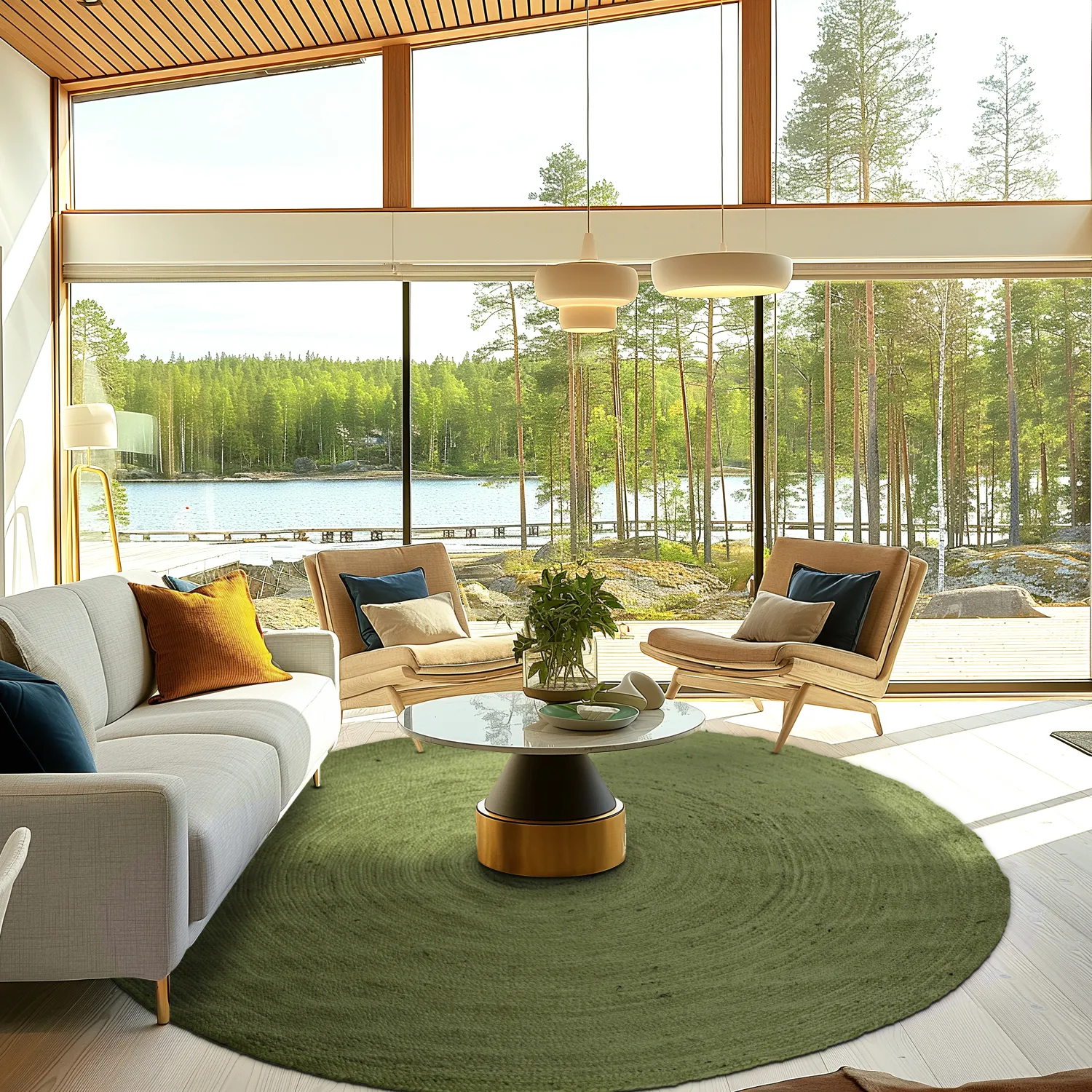 Rund jutetæppe - Amasia (militærgrøn)