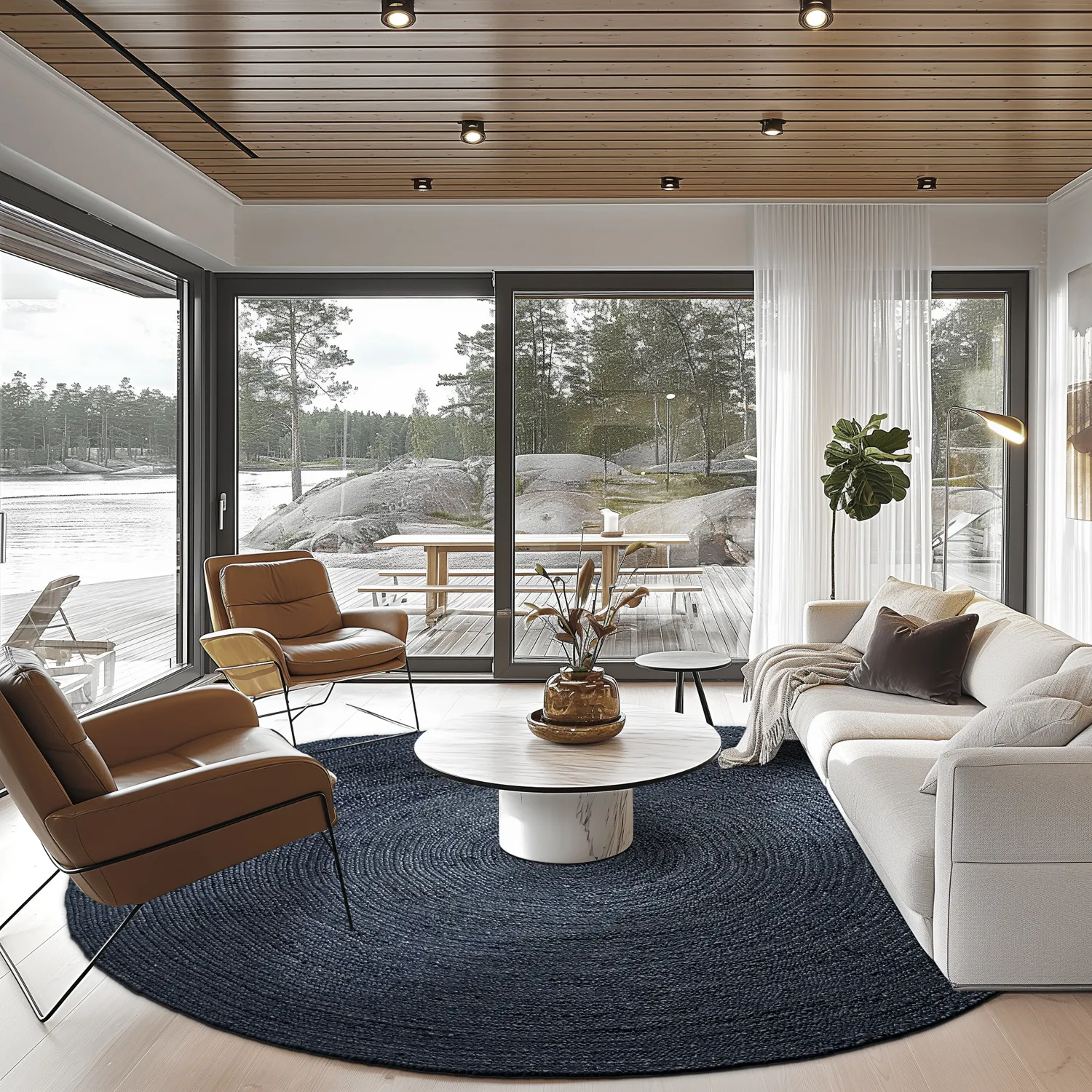 Rund jutetæppe - Amasia (mørkeblå)