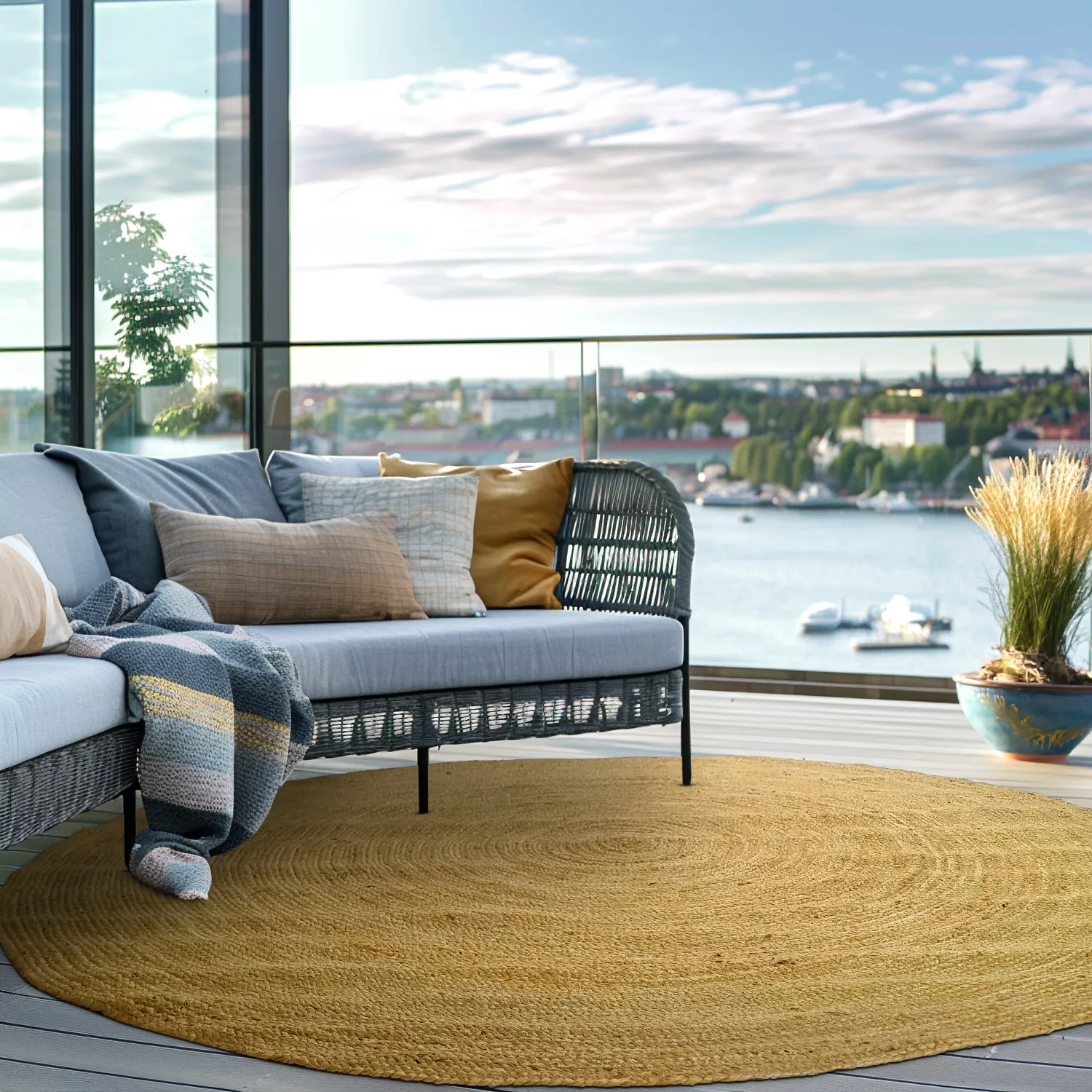 Rund jutetæppe - Amasia (orange)