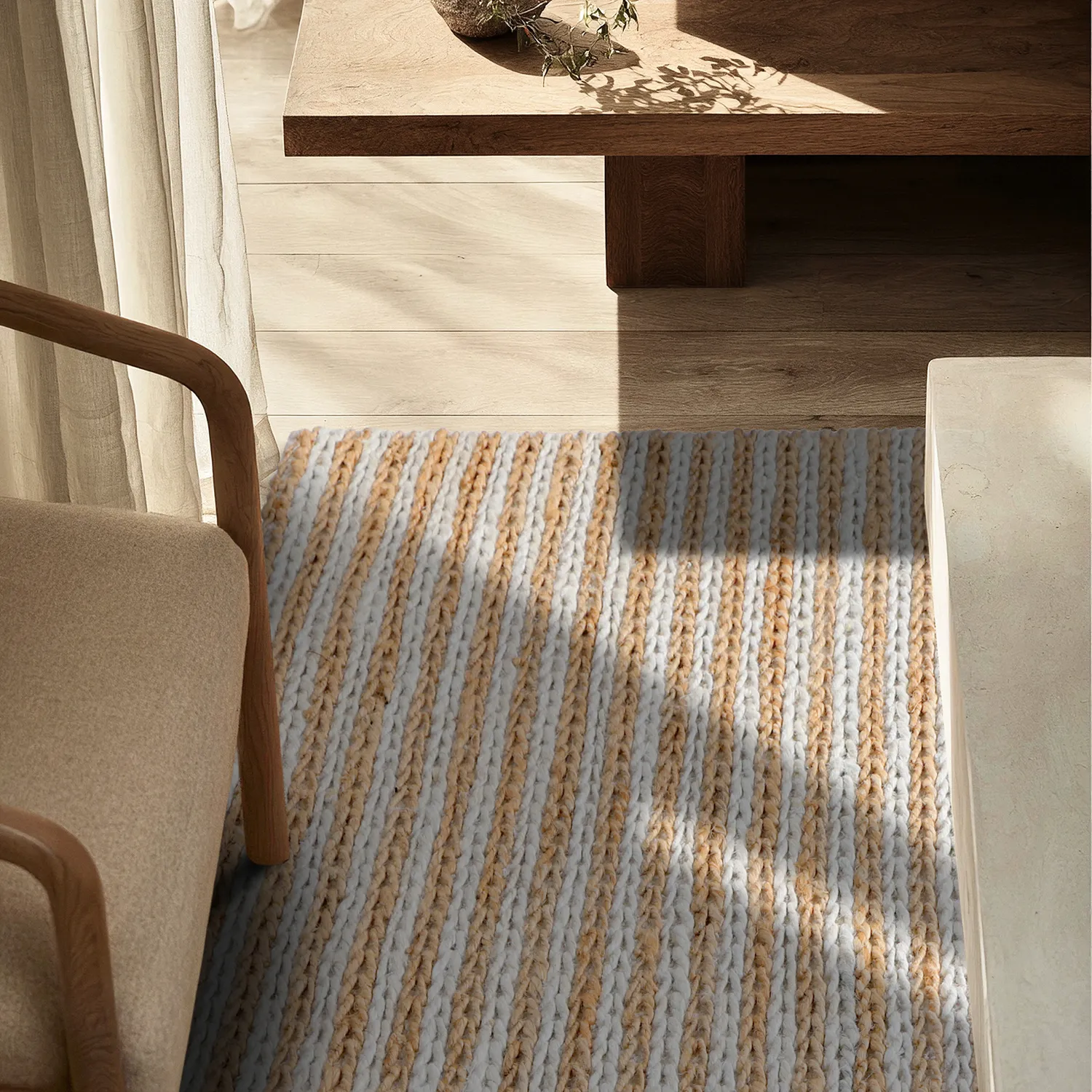 Jutetæppe - Howrah Braided Jute (natur/hvid)