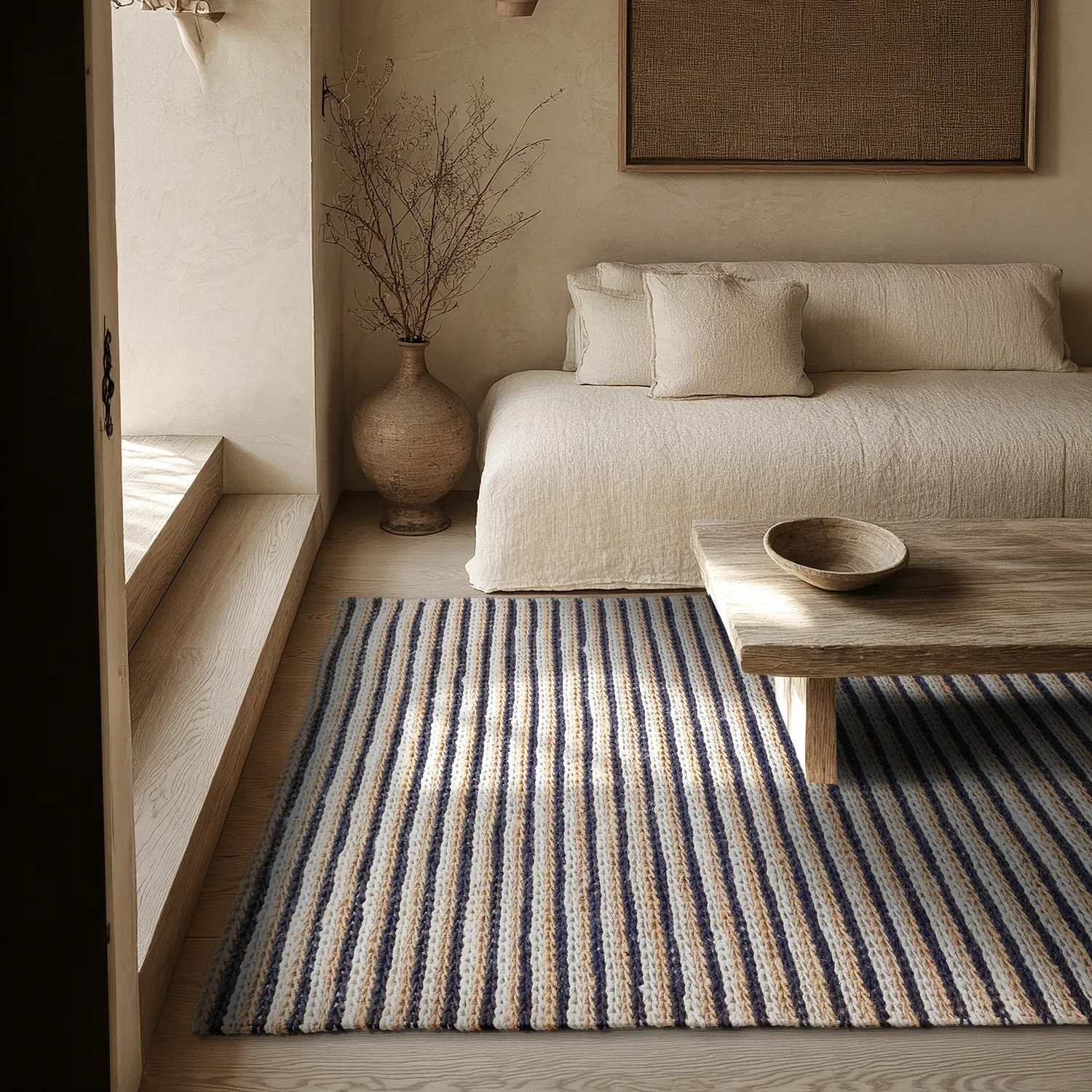 Jutetæppe - Howrah Braided Jute (naturlig/hvid/sort)