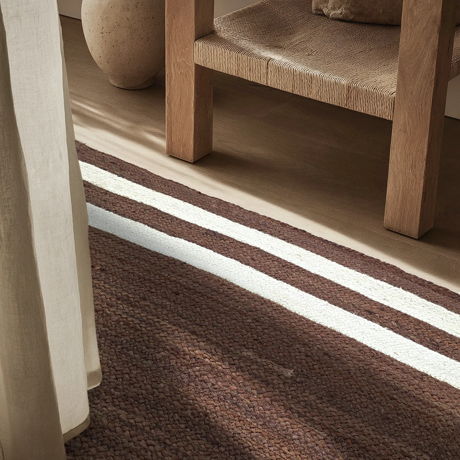 Jutetæppe - Jessore (brun/hvid)