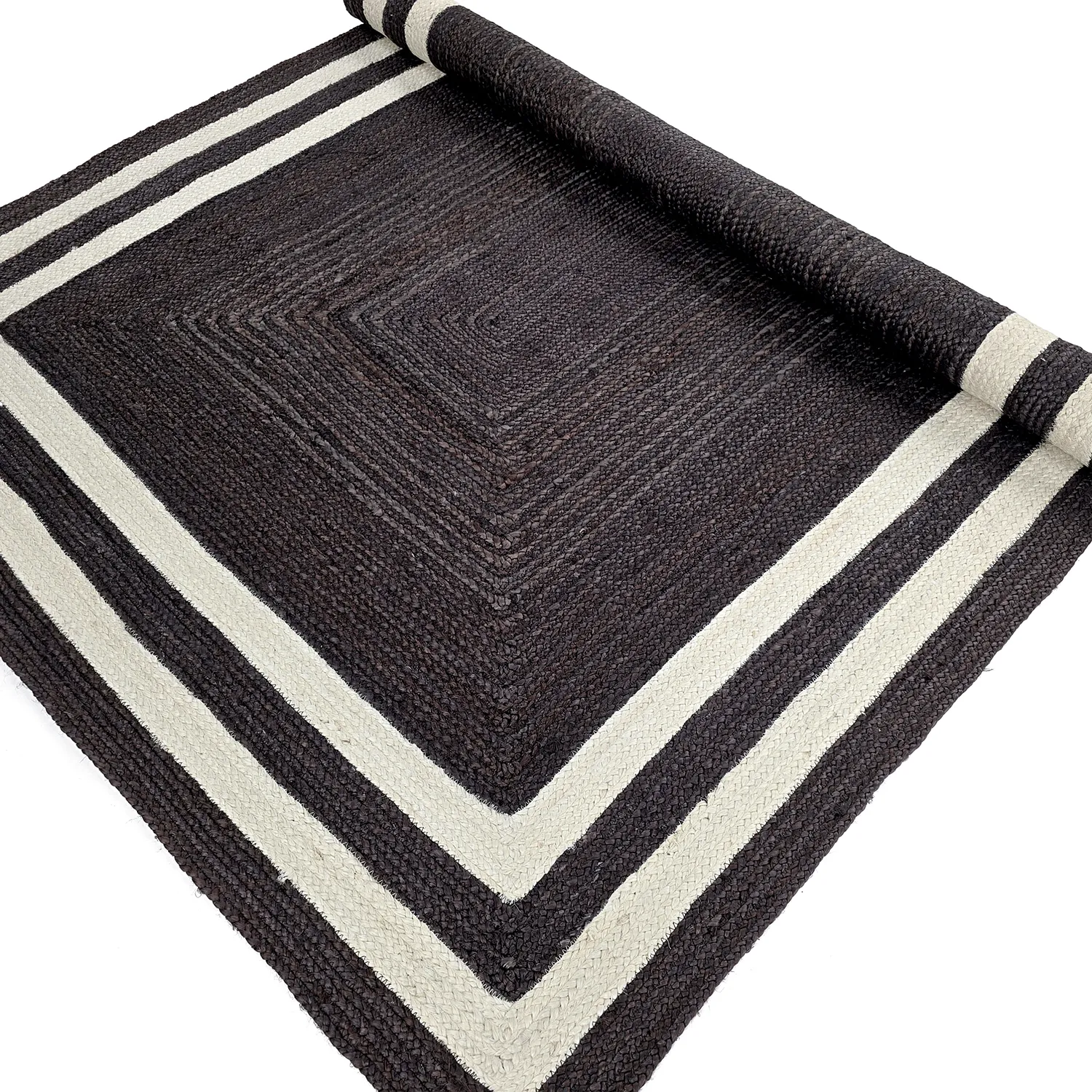 Jutetæppe - Jessore (mørk taupe/hvid)