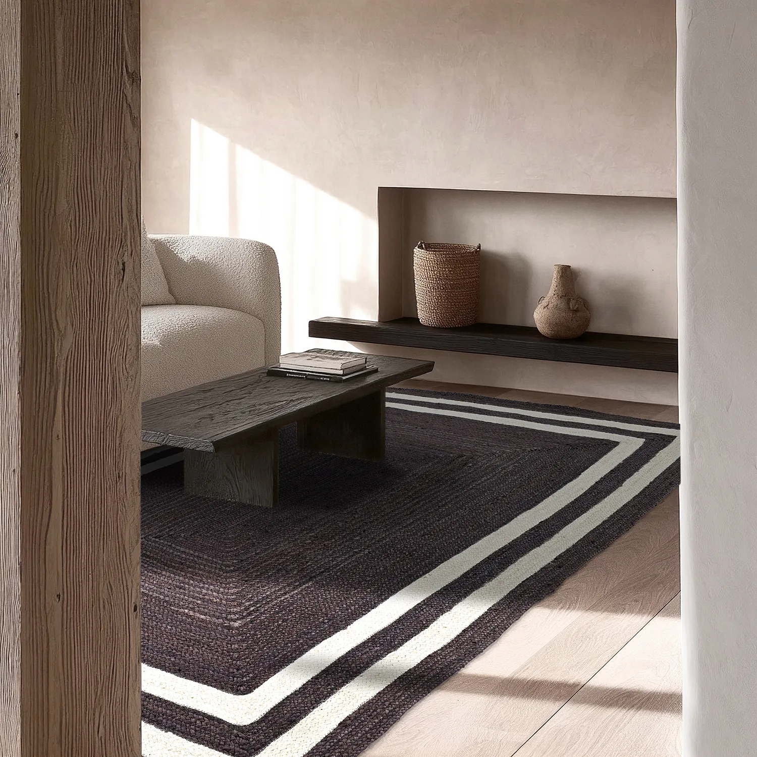 Jutetæppe - Jessore (mørk taupe/hvid)