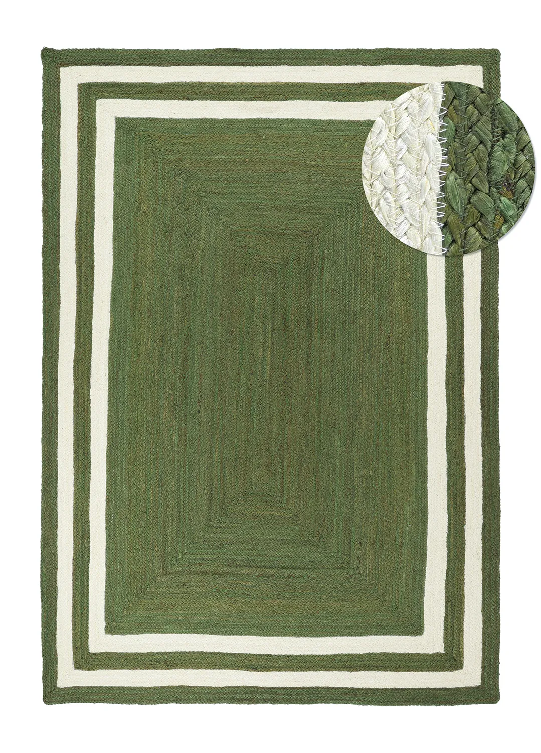 Jutetæppe - Jessore (militærgrøn/hvid)