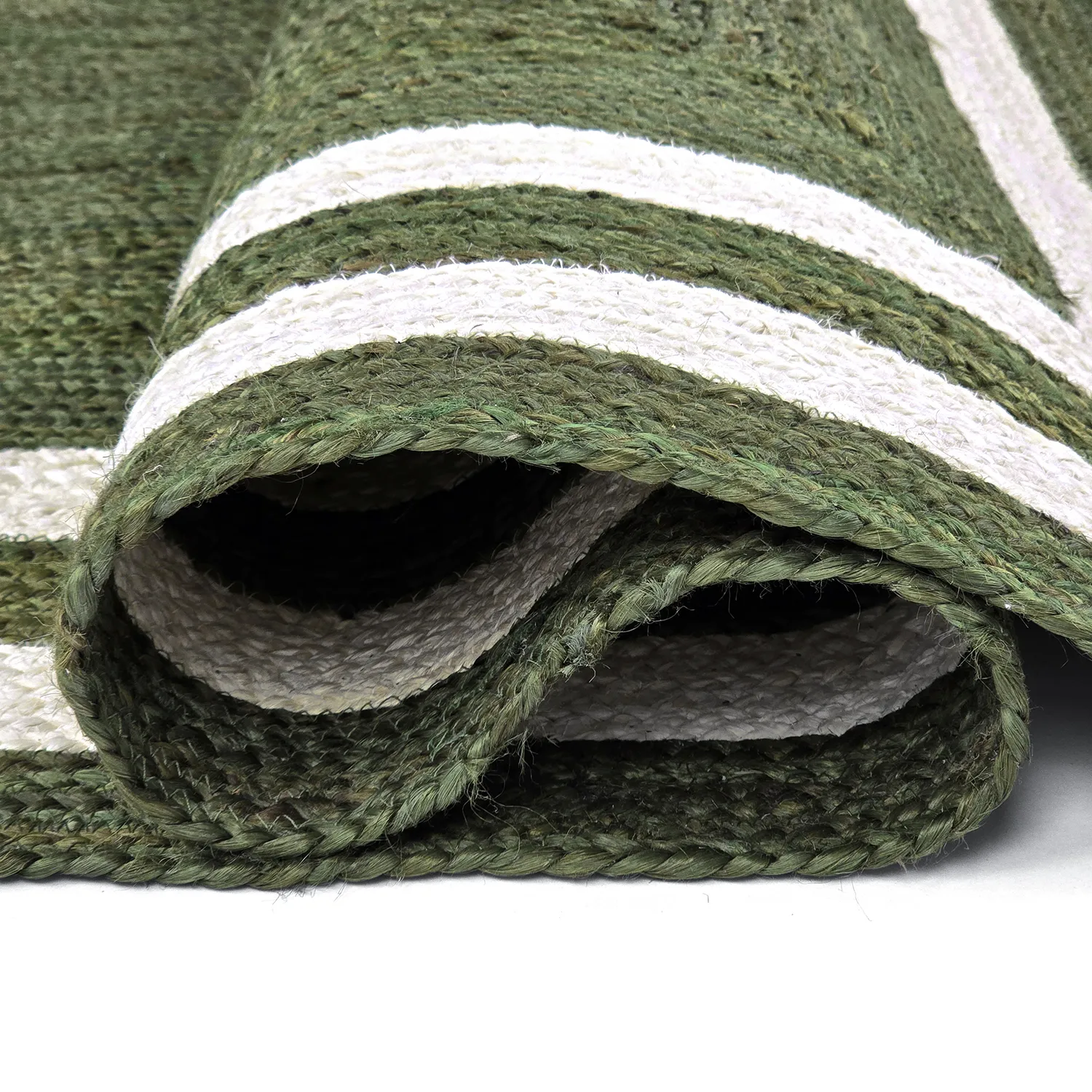 Jutetæppe - Jessore (militærgrøn/hvid)