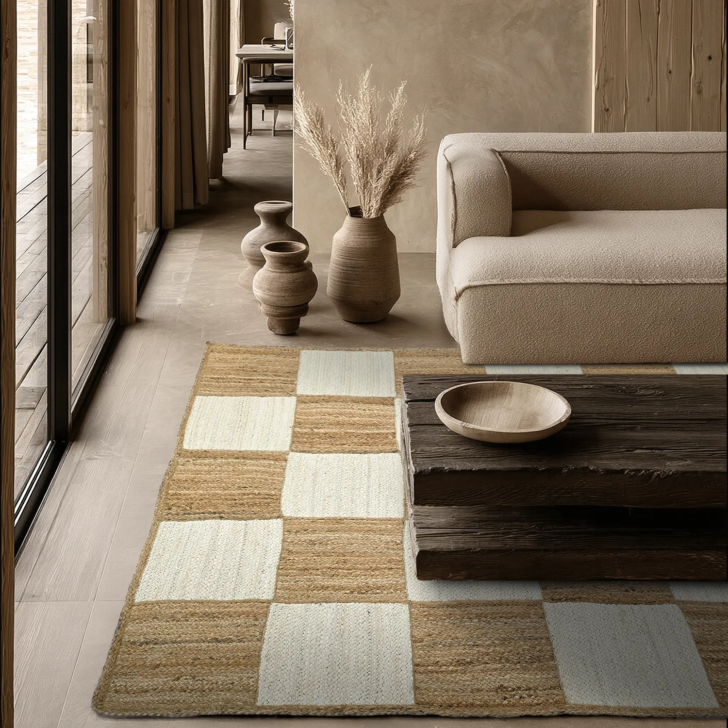 Jutetæppe - Khulna (natur/hvid)