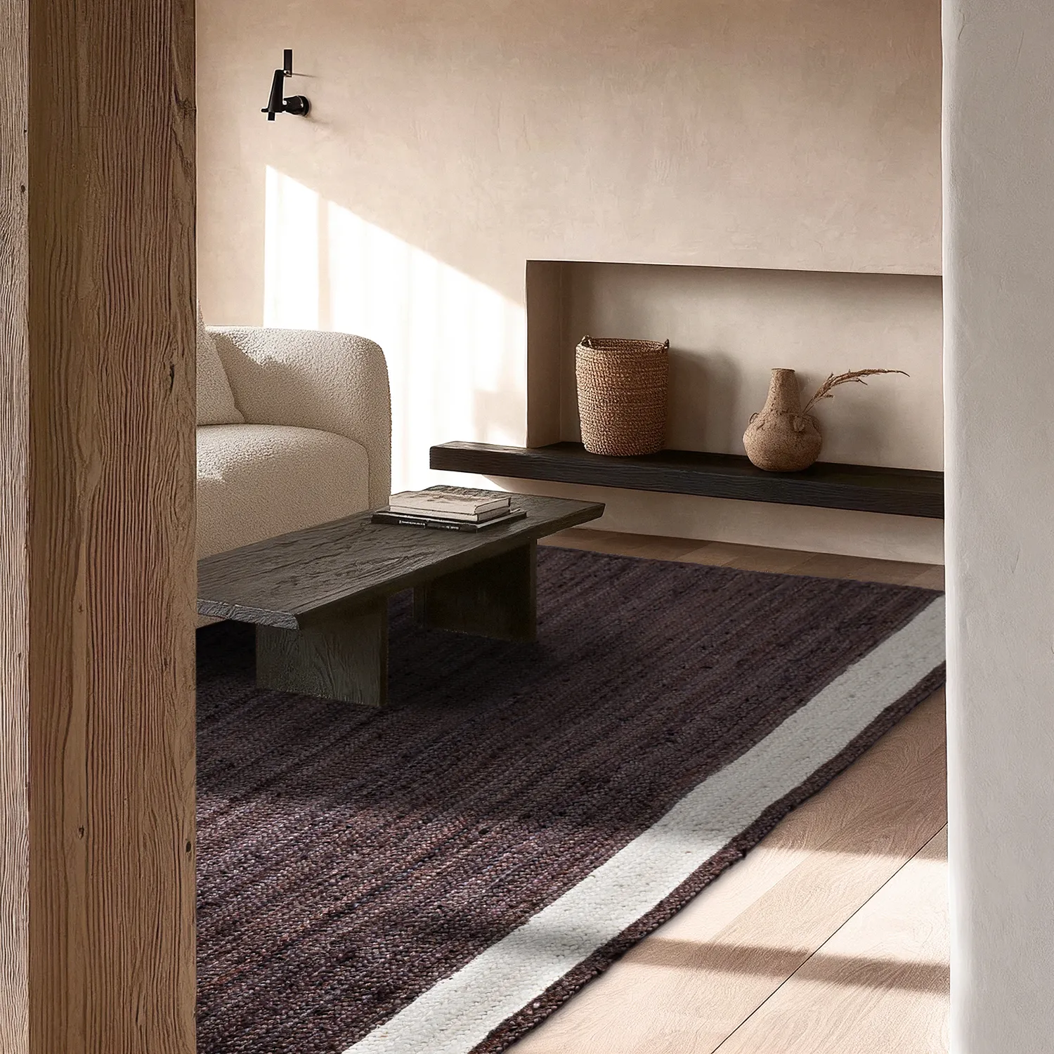 Jutetæppe - Senaki (mørk taupe/hvid)