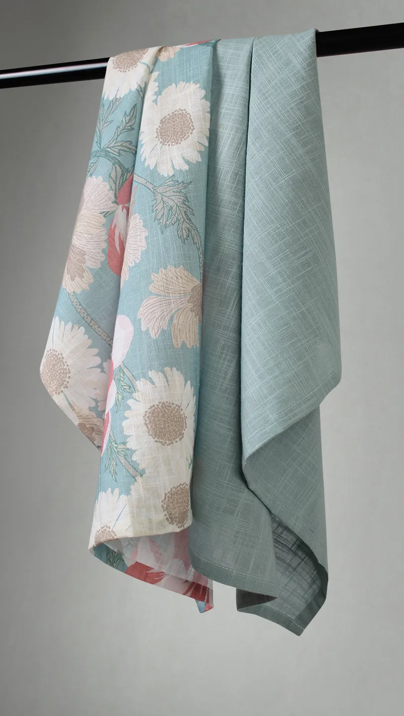 Køkkenhåndklæde 2-pak - Serena (turkis/lyserød)