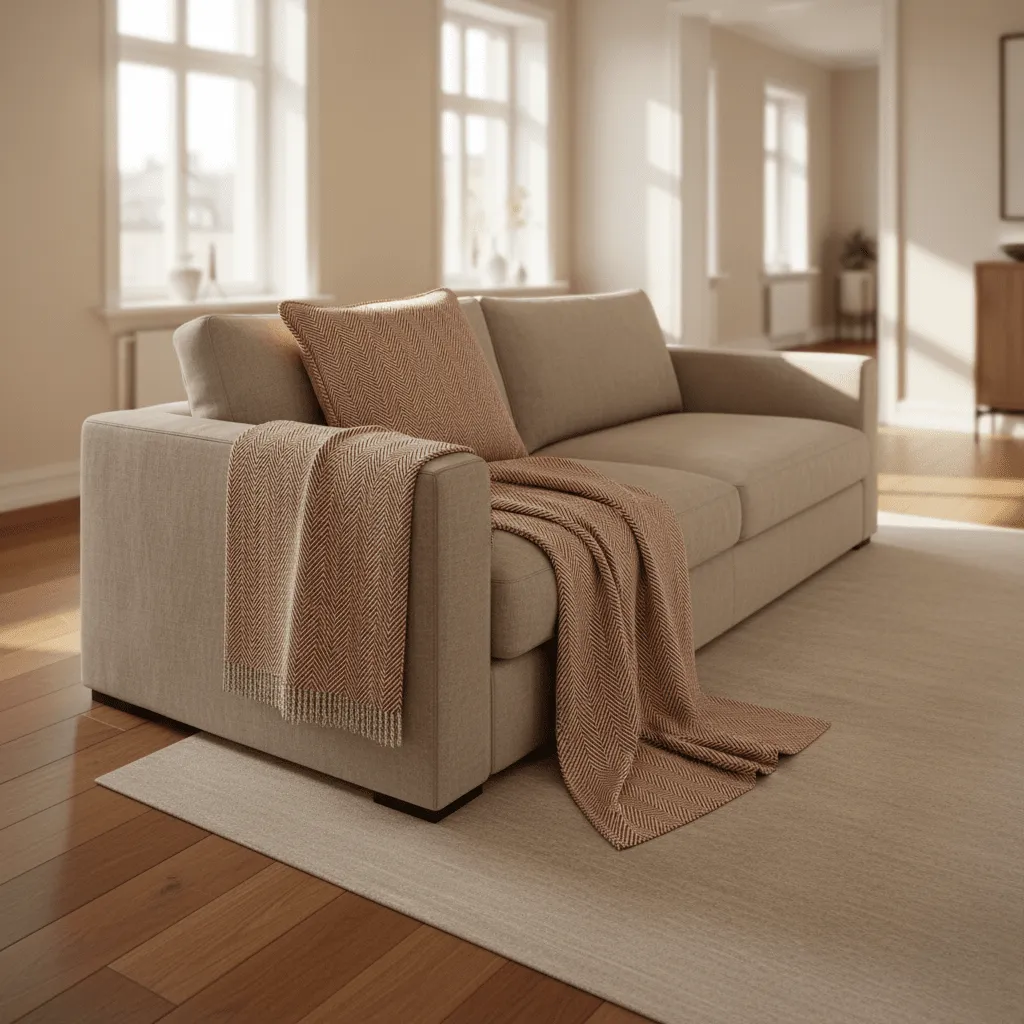 Pudebetræk - Denisa Fishbone (brun/hvid)