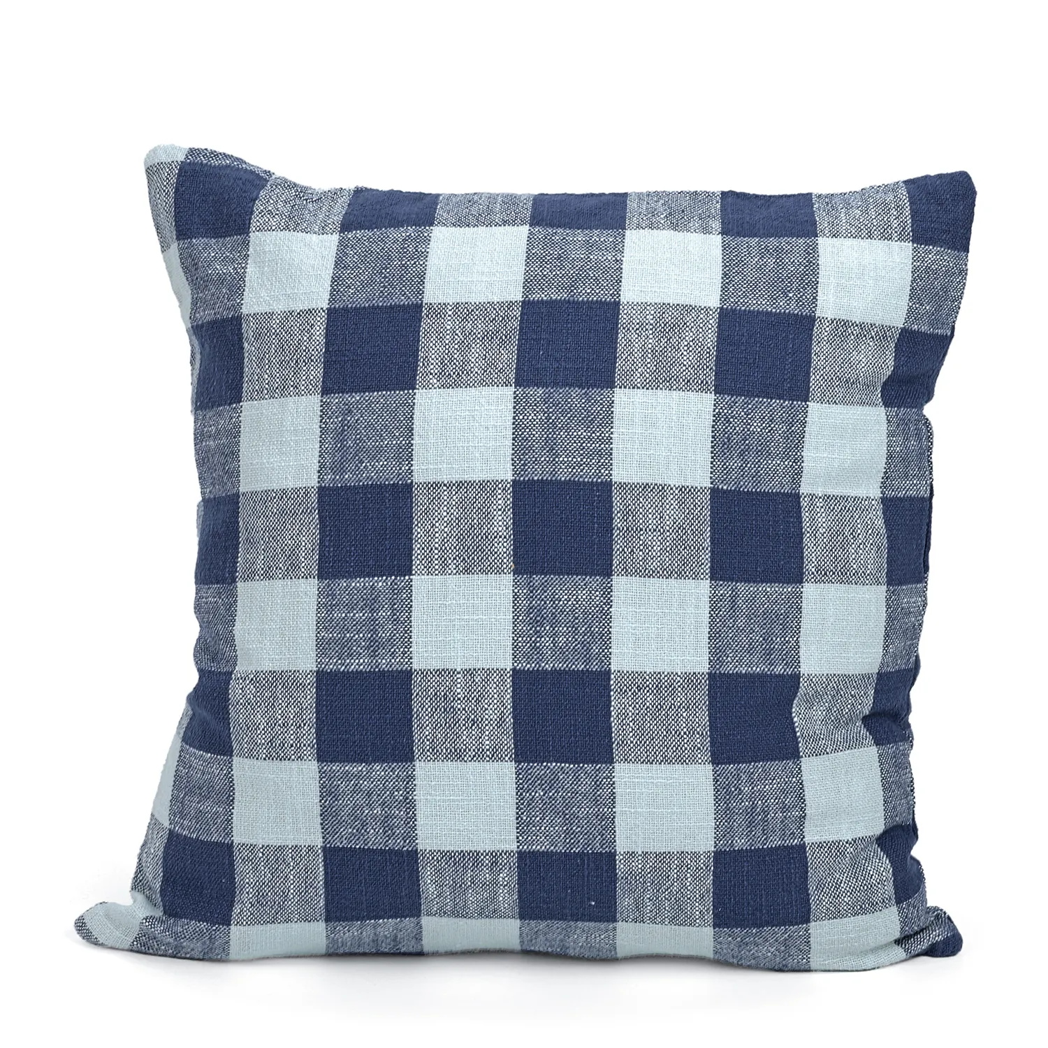 Pudebetræk - Isela check cotton cushion cover (marineblå/lyseblå)