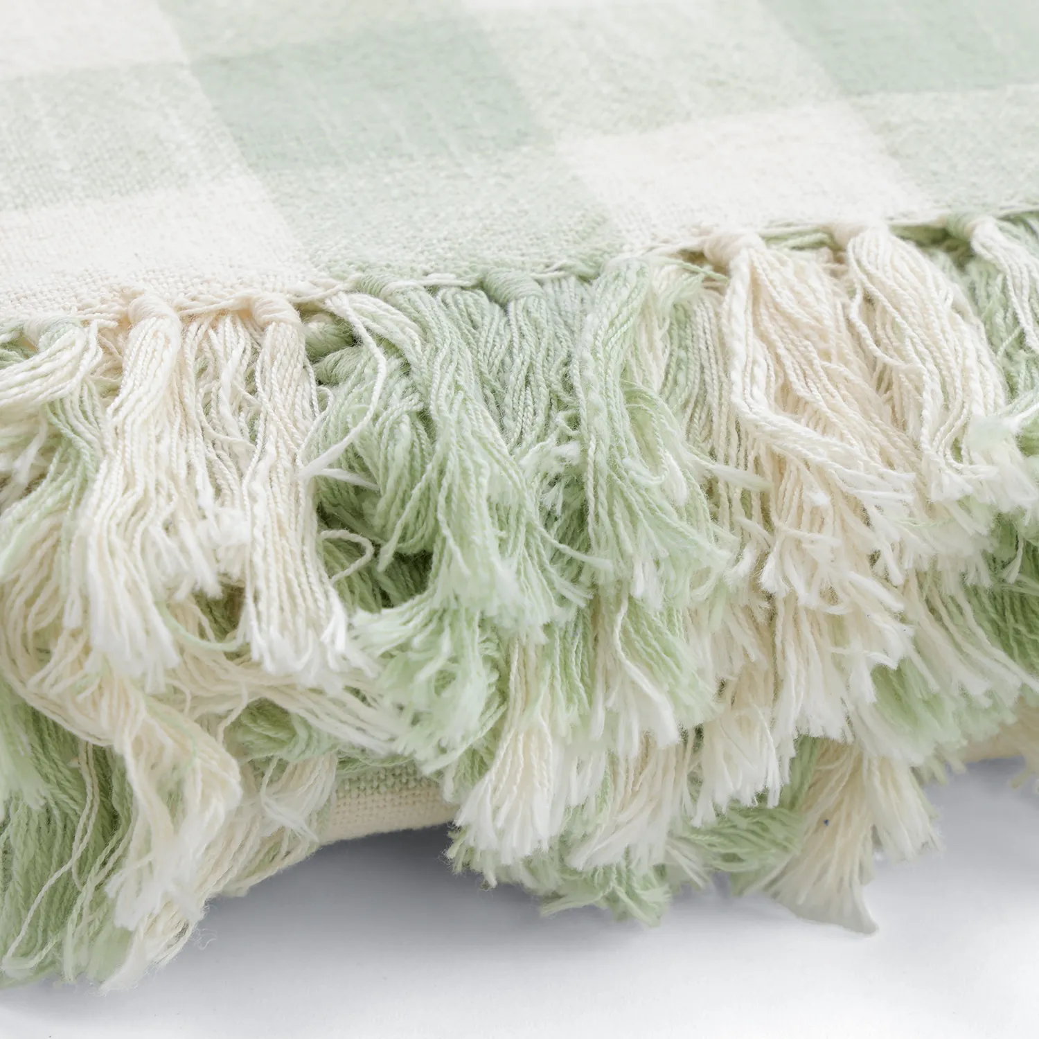Plaid - Isela check cotton throw (creme/lysegrøn)