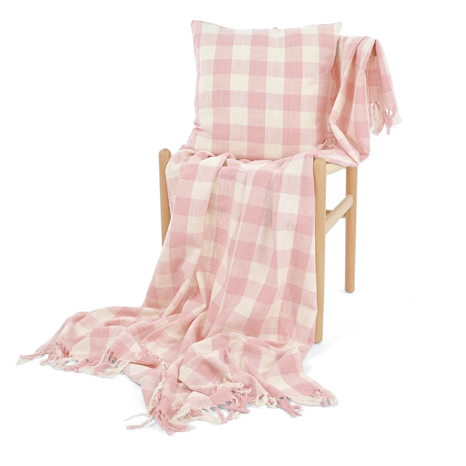 Plaid - Isela check cotton throw (creme/lyserød)