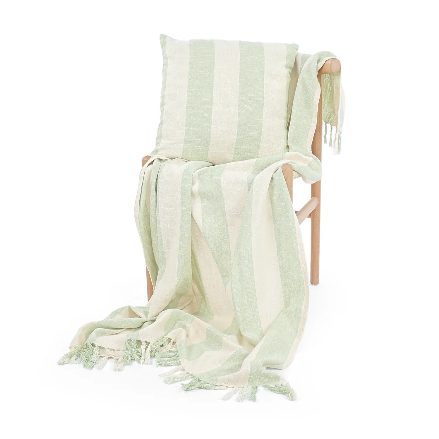Pudebetræk - Kora stripe cotton cushion cover (creme/lysegrøn)